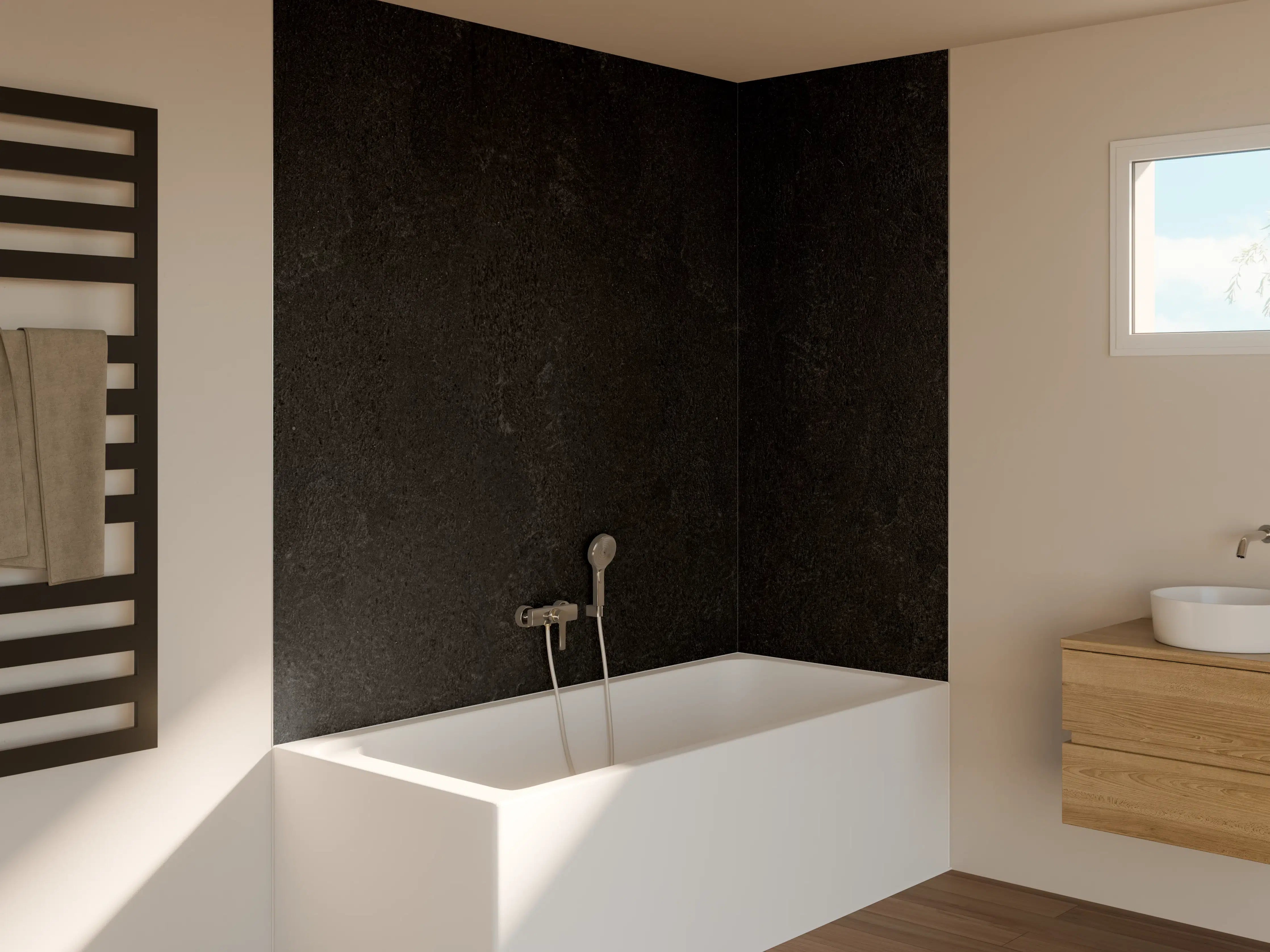 Badewannen-Rückwand - Schwarze Granitplatte