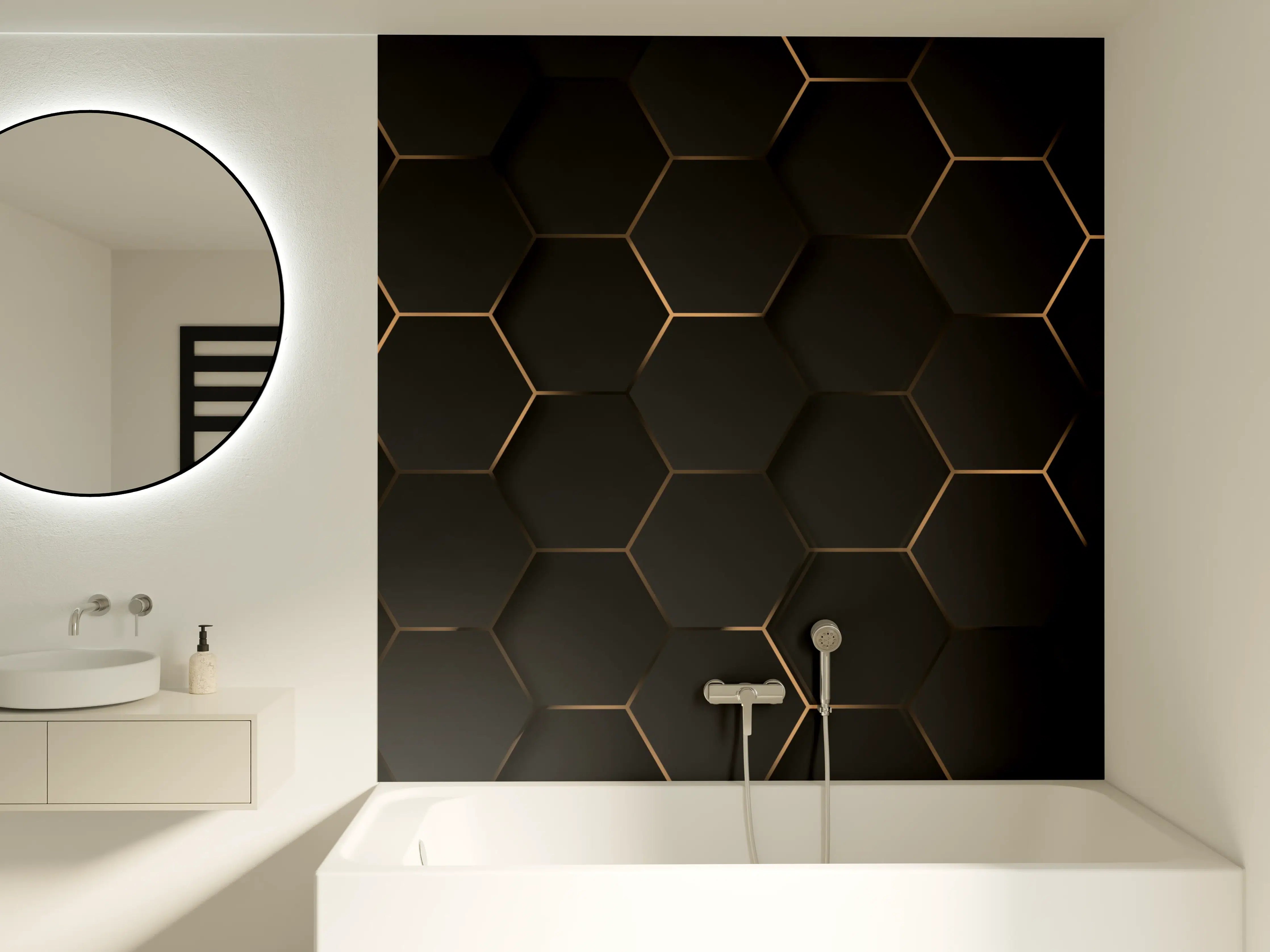 Badewannen-Rückwand - Schwarze Hexagon-Muster Textur