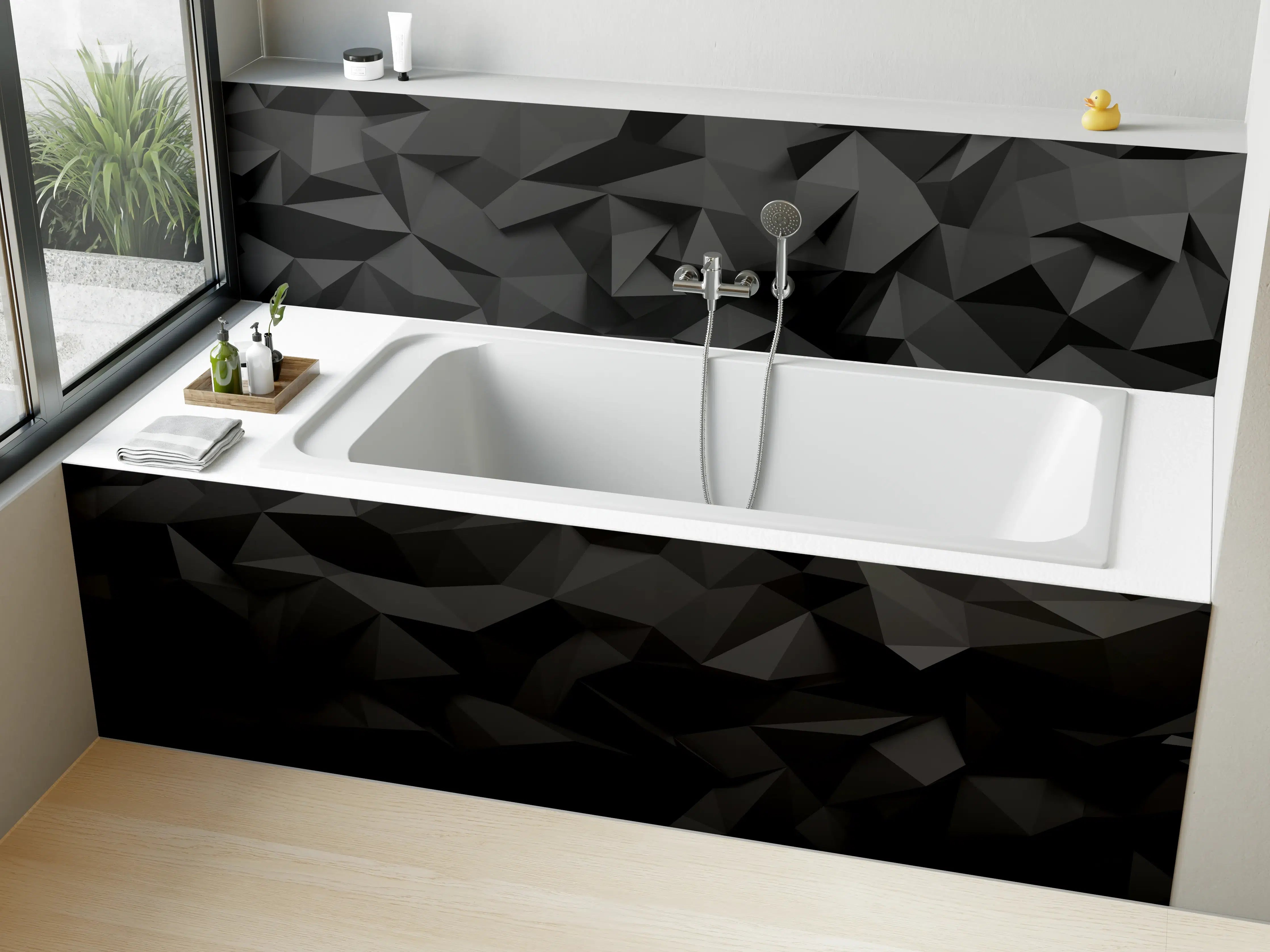 Badewannen-Rückwand - Schwarze Polygon-Muster Textur