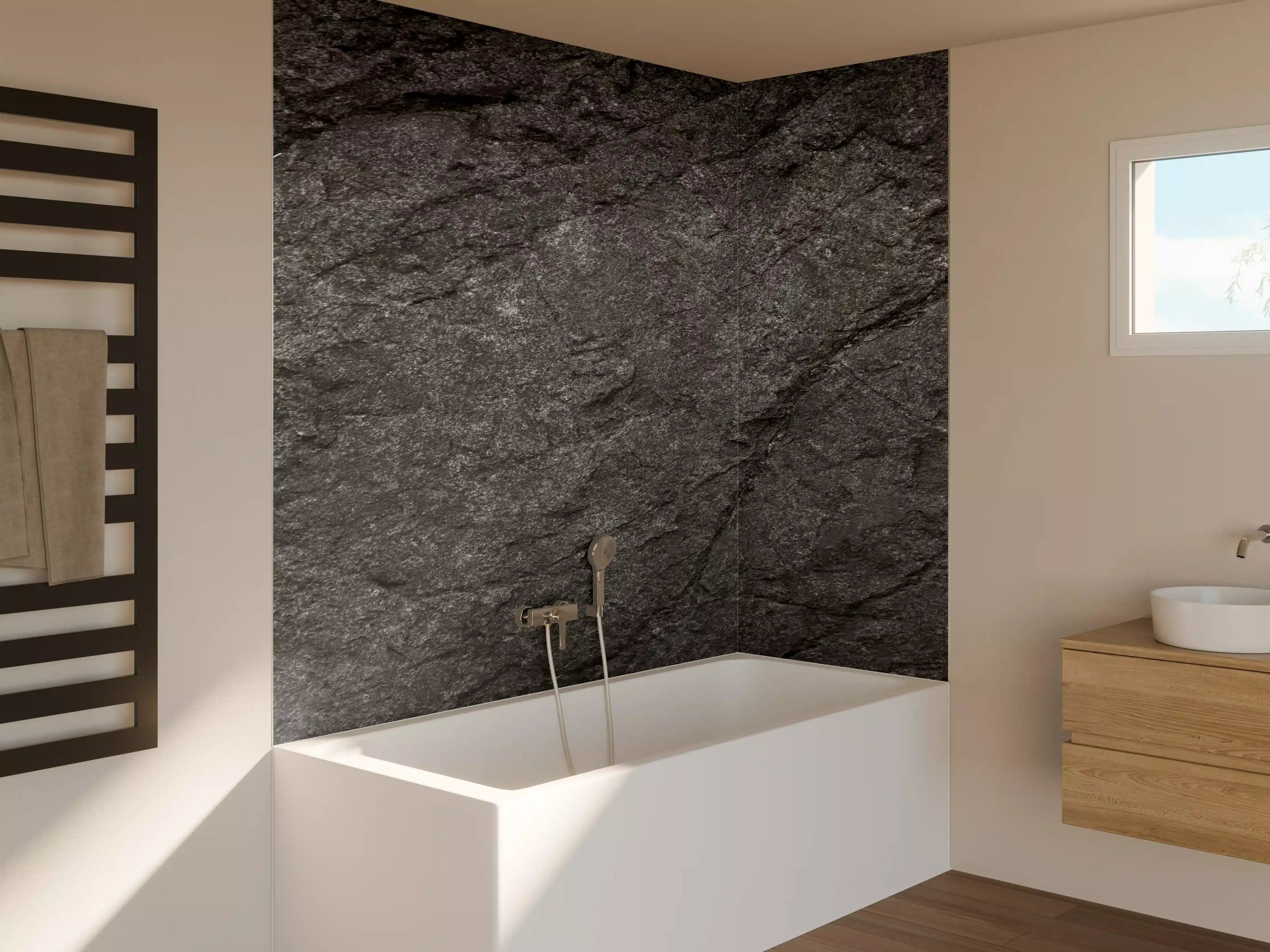 Badewannen-Rückwand - Schwarze Schieferplatte
