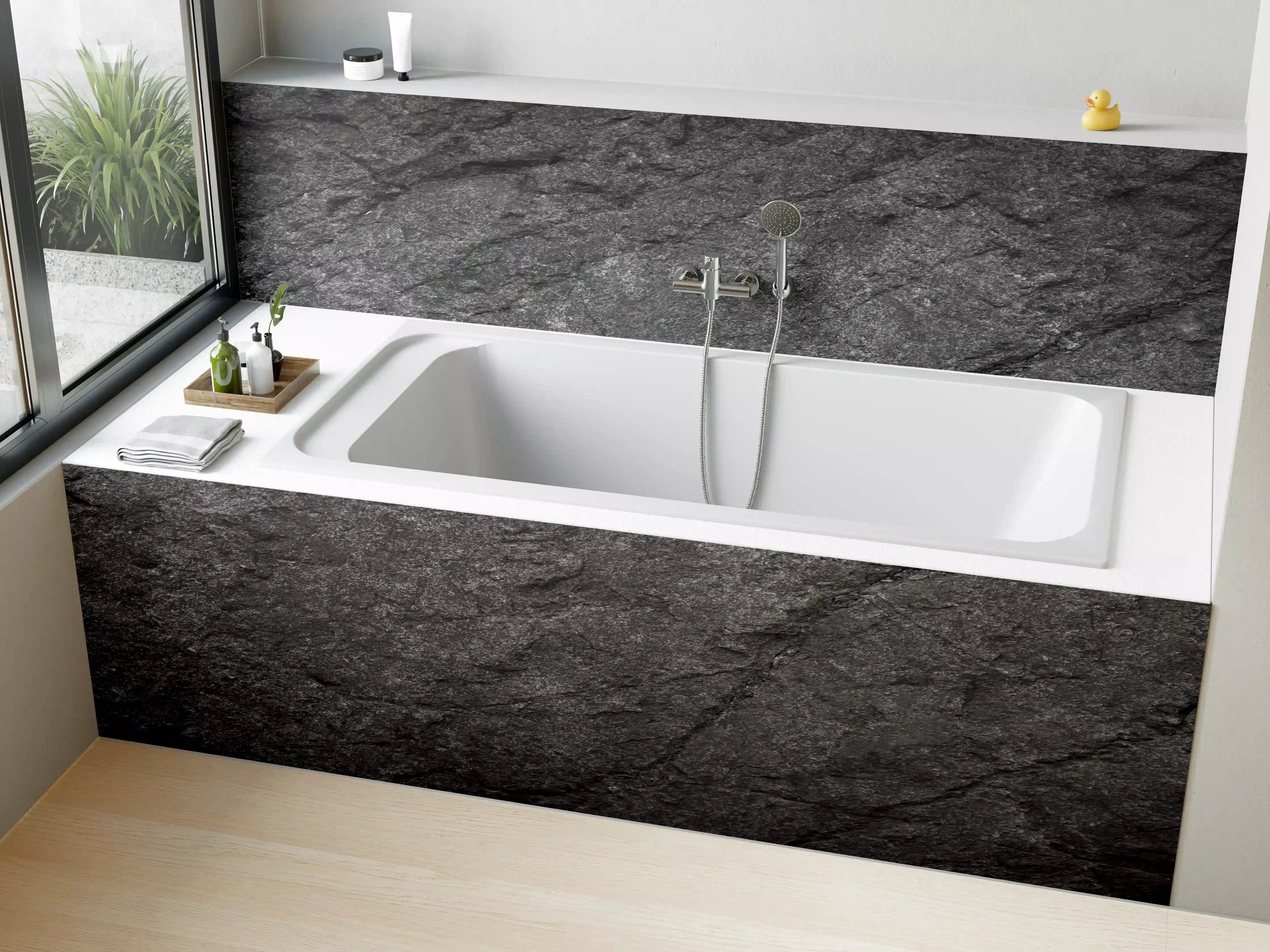 Badewannen-Rückwand - Schwarze Schieferplatte