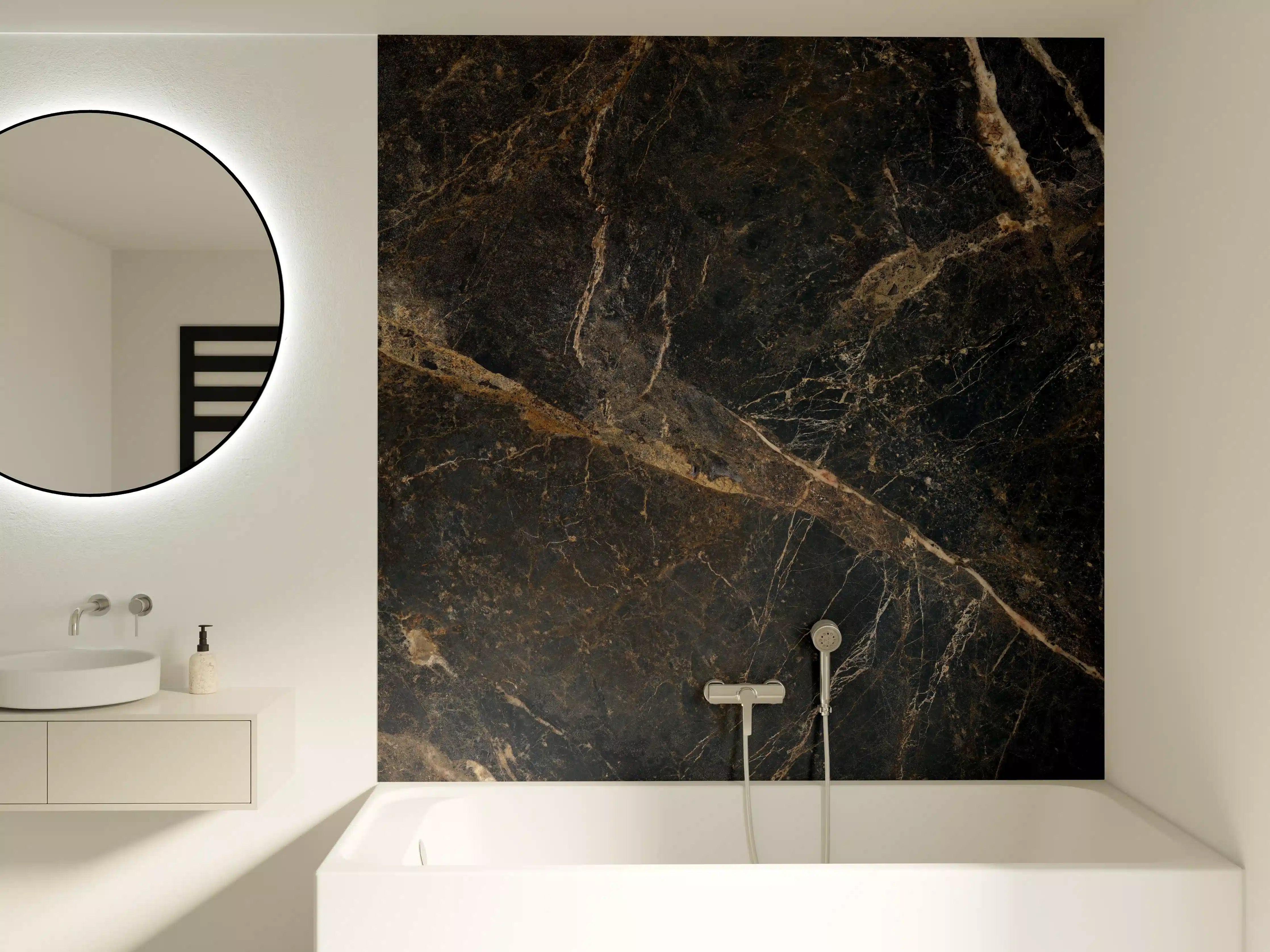 Badewannen-Rückwand - Schwarze edle Marmortextur