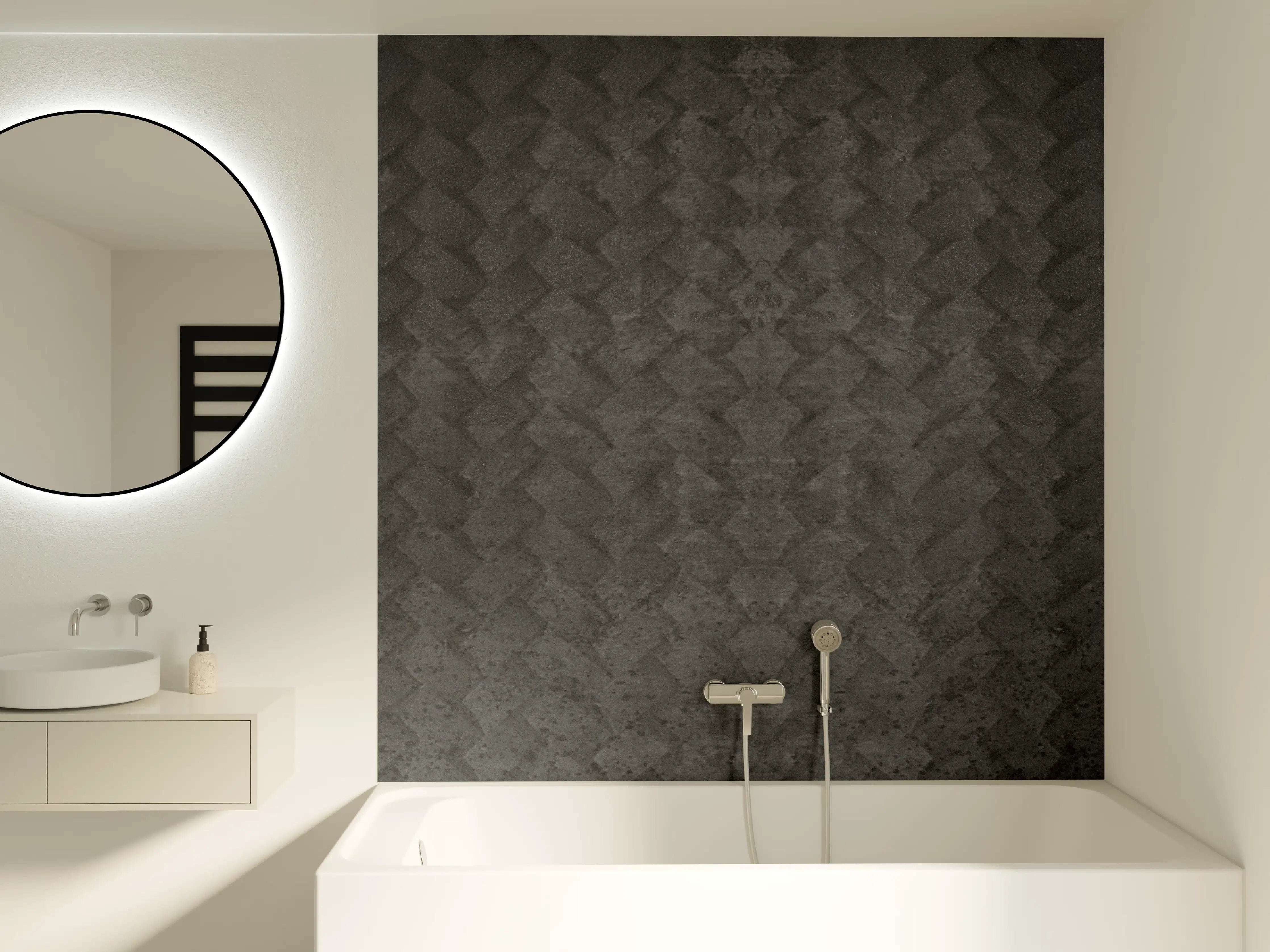 Badewannen-Rückwand - Schwarze geometrisches Betonwand