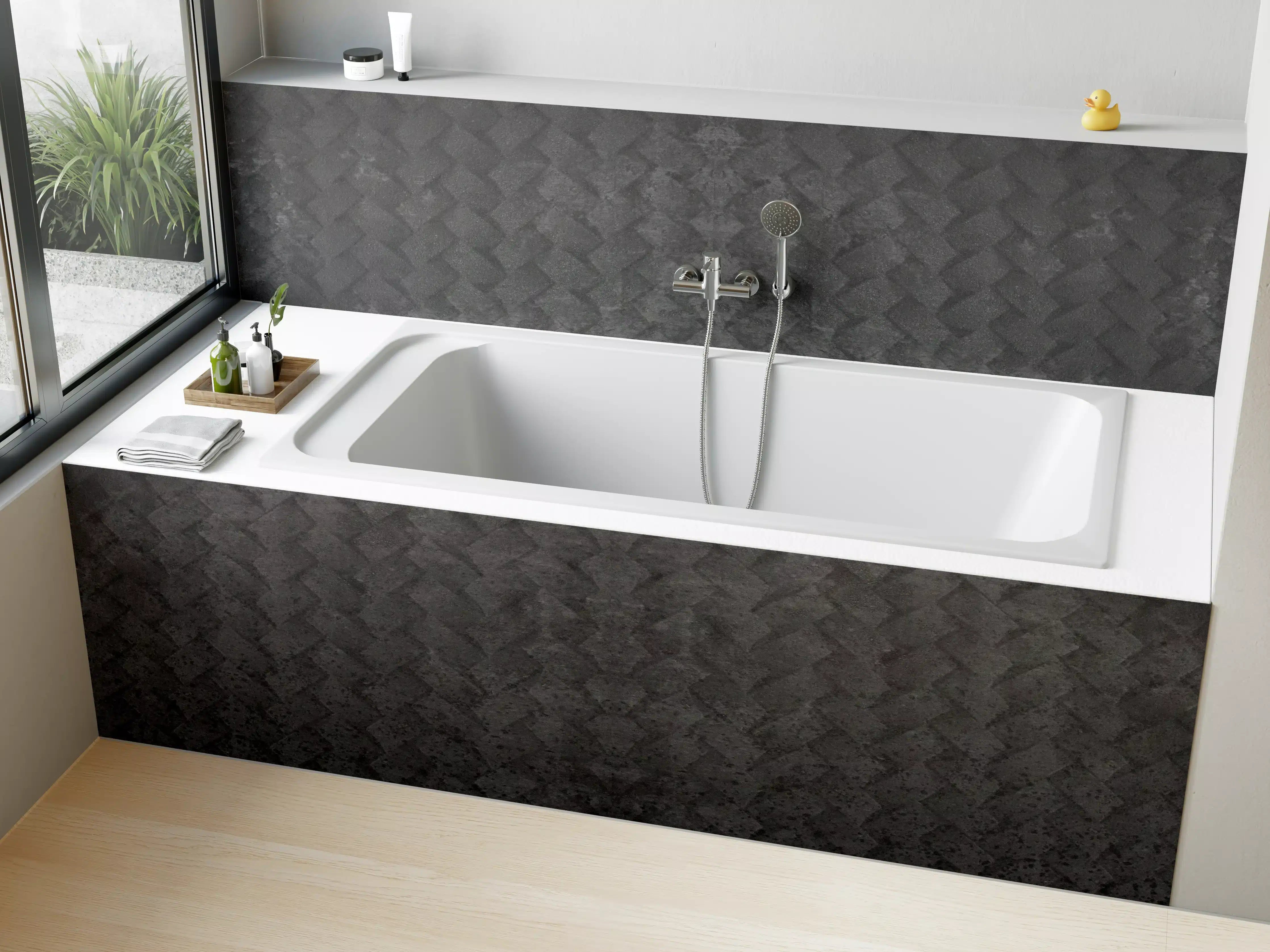 Badewannen-Rückwand - Schwarze geometrisches Betonwand