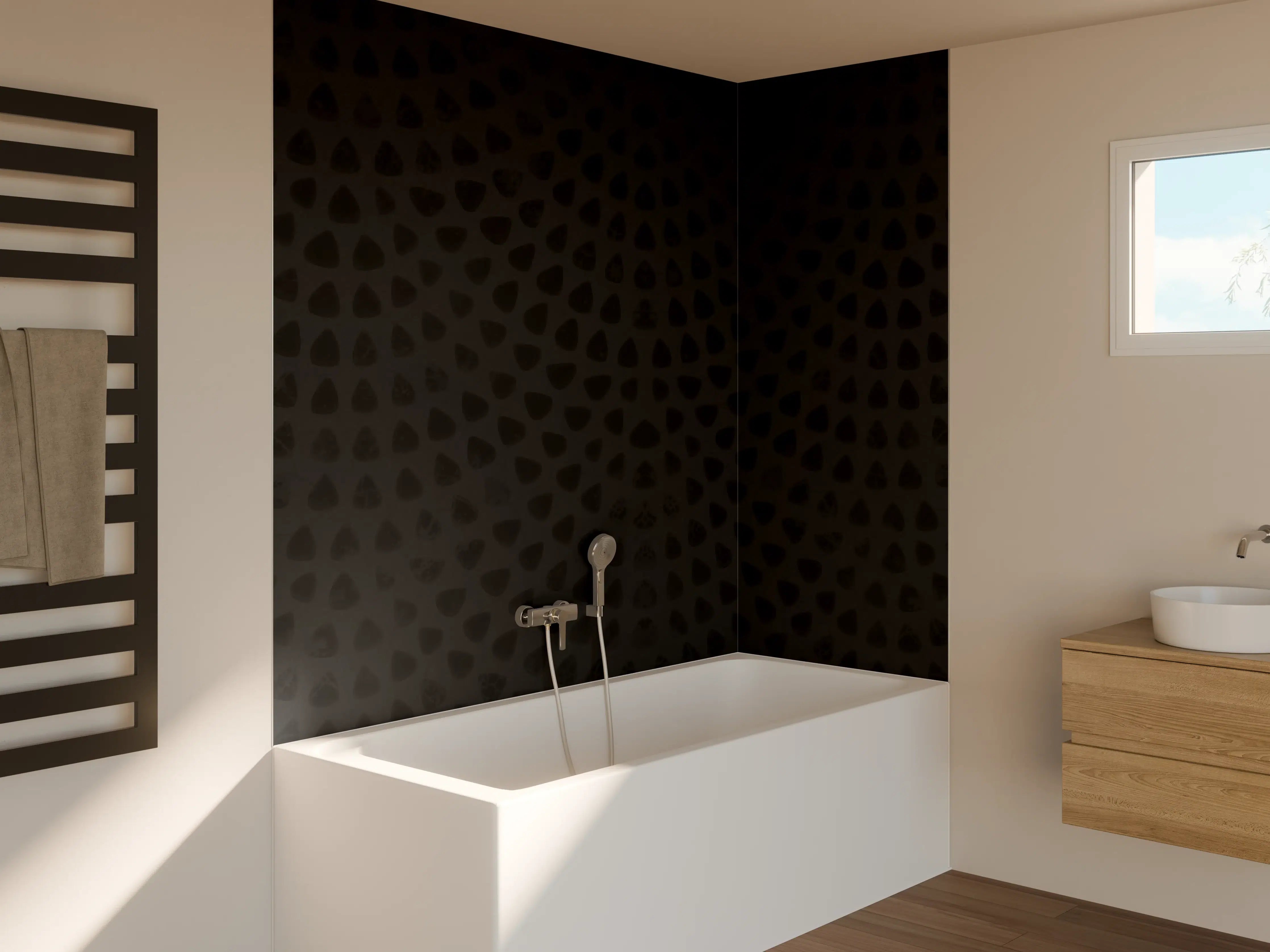 Badewannen-Rückwand - Schwarze geometrisches Stempelmuster