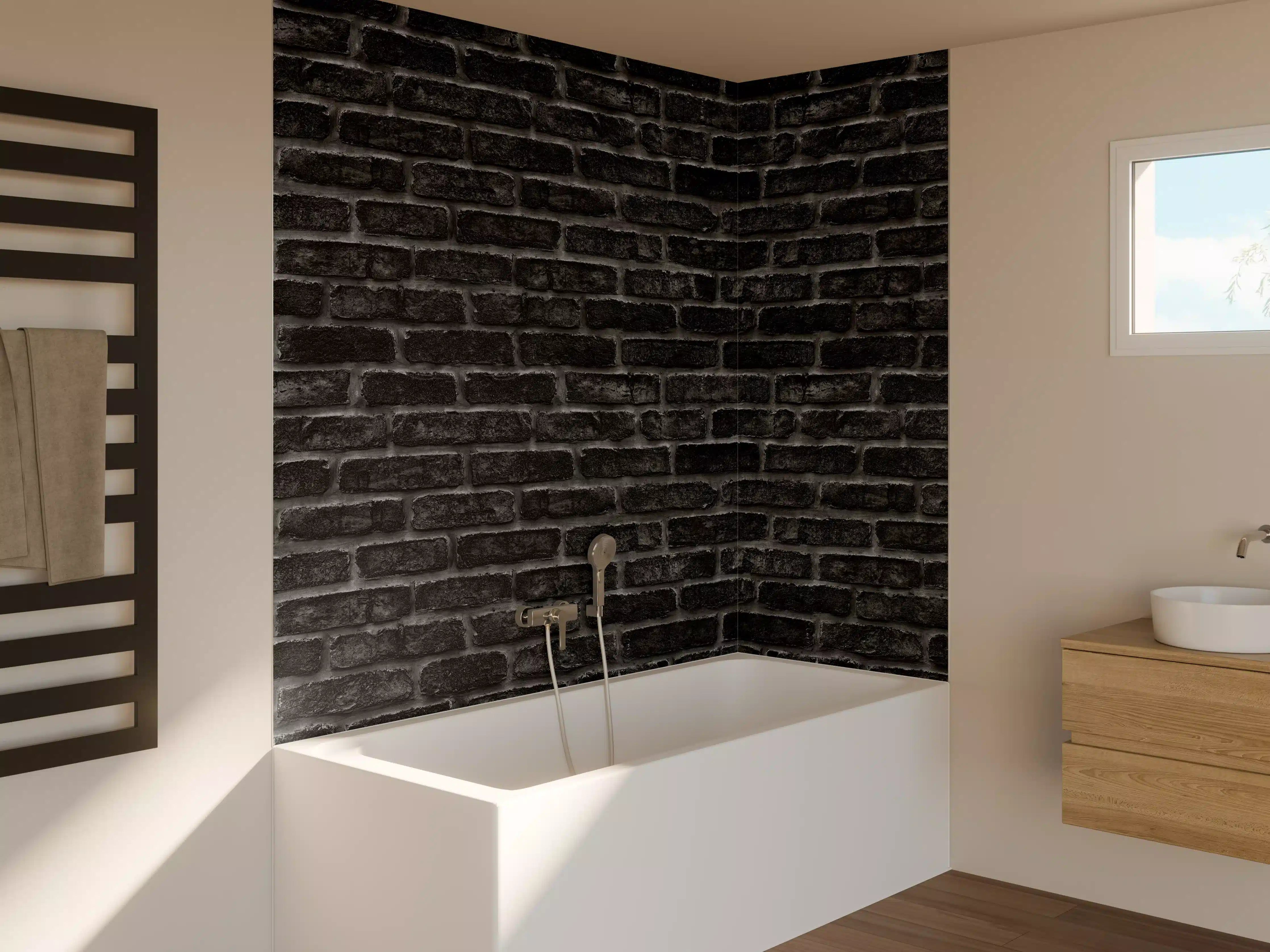 Badewannen-Rückwand - Schwarze schlichte Ziegelwand