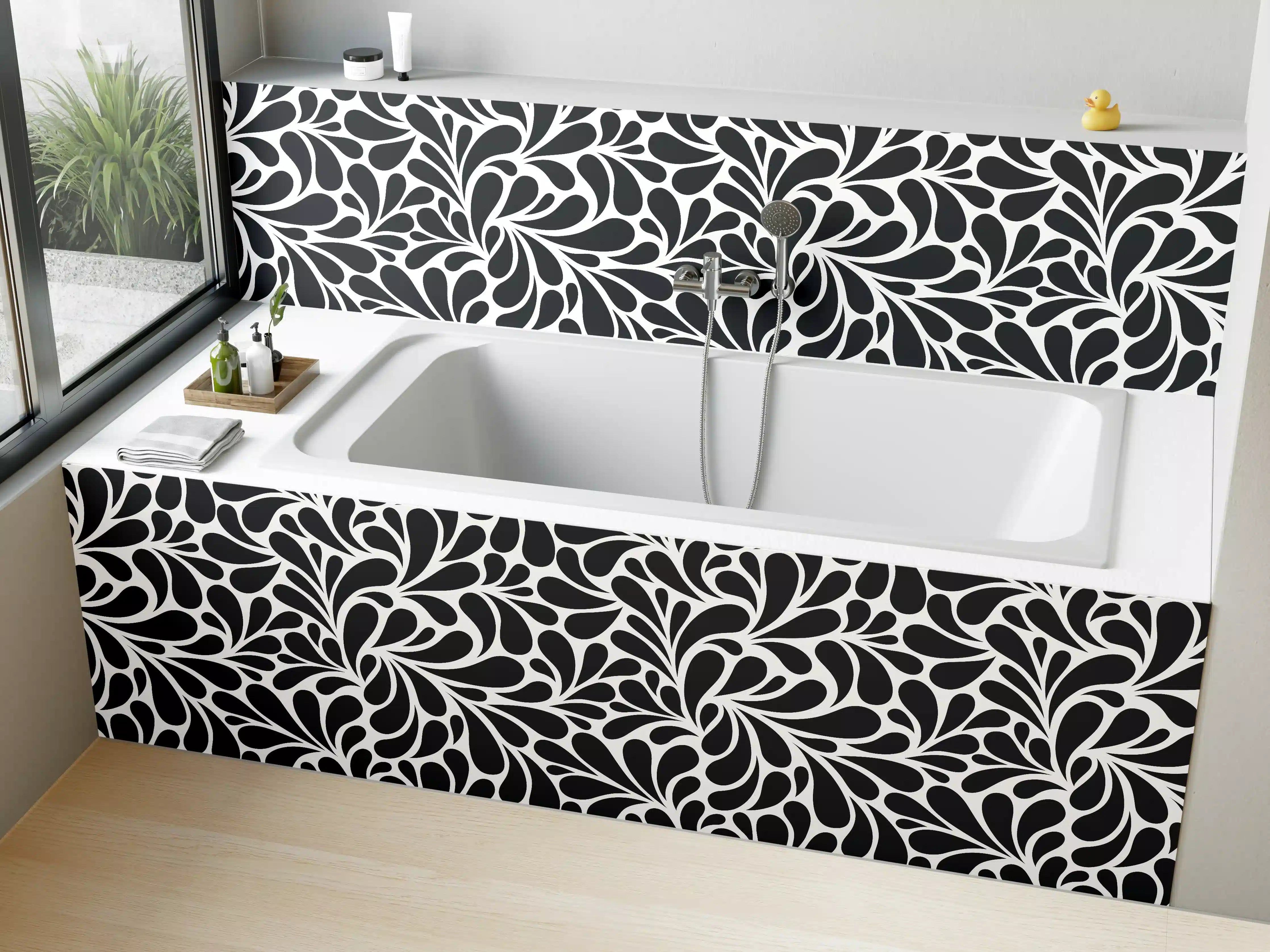 Badewannen-Rückwand - Schwarze und weiße Blumenmuster-Papier