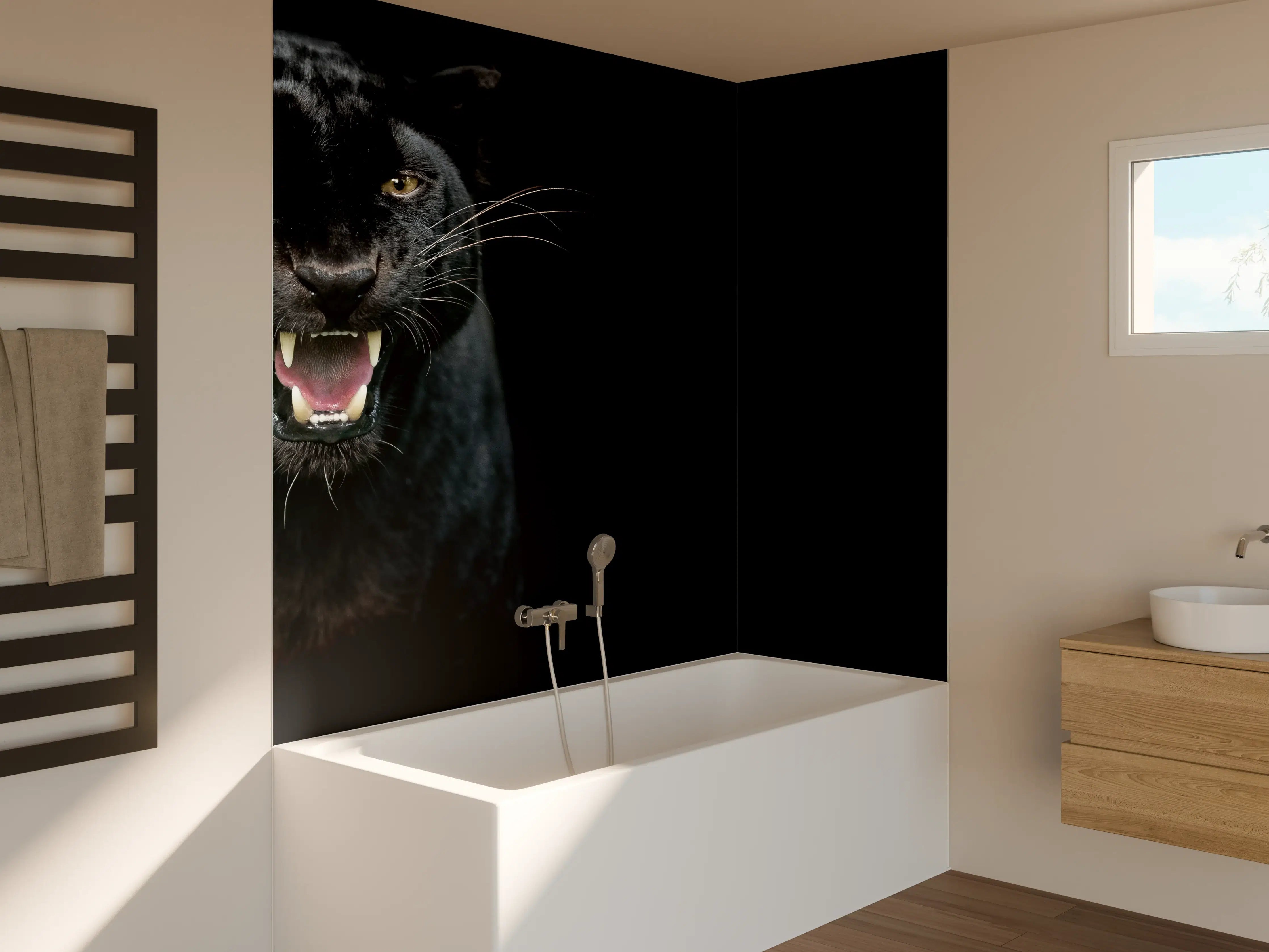 Badewannen-Rückwand - Schwarzer Panther auf schwarzem Hintergrund