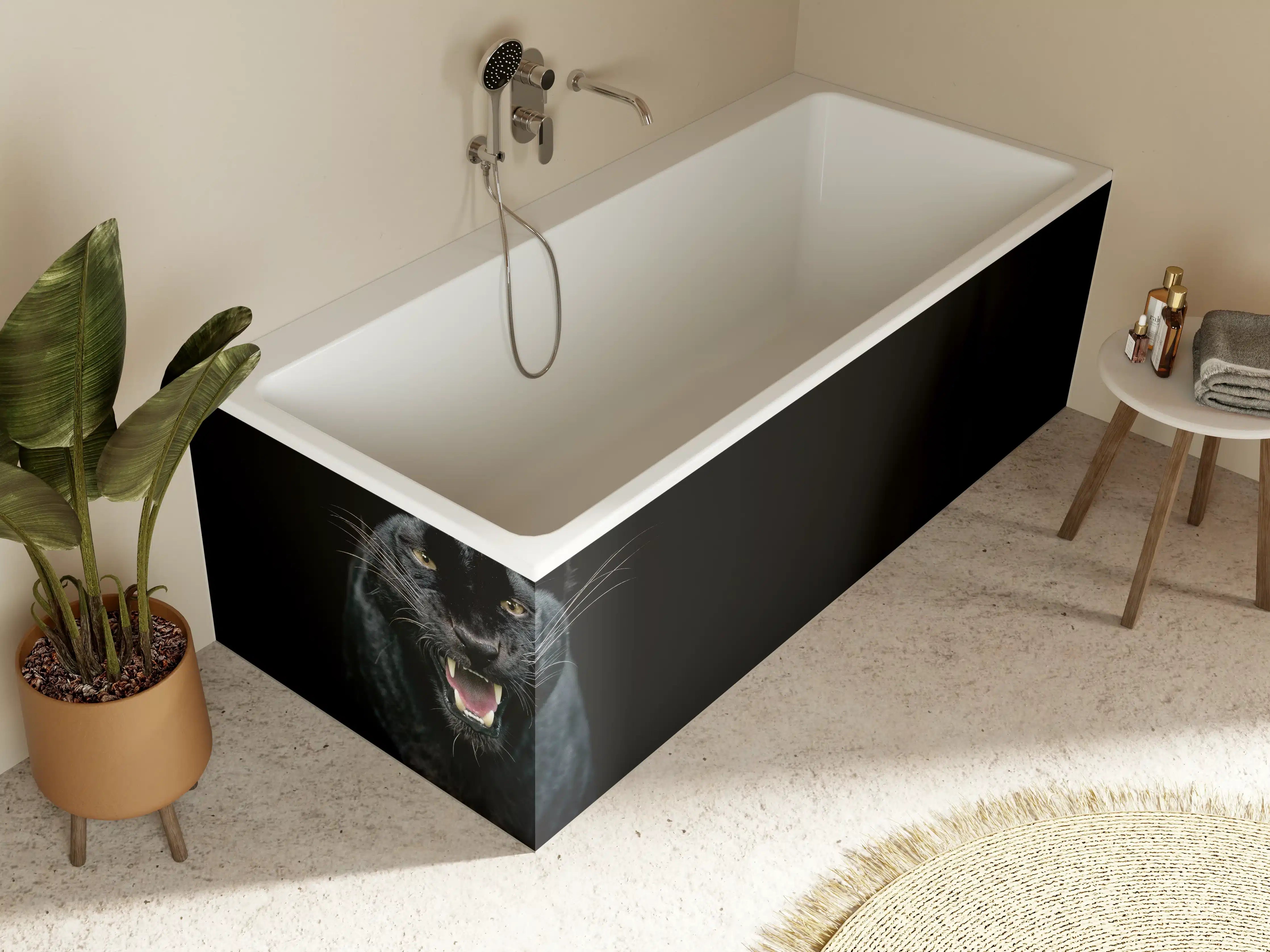 Badewannen-Rückwand - Schwarzer Panther auf schwarzem Hintergrund