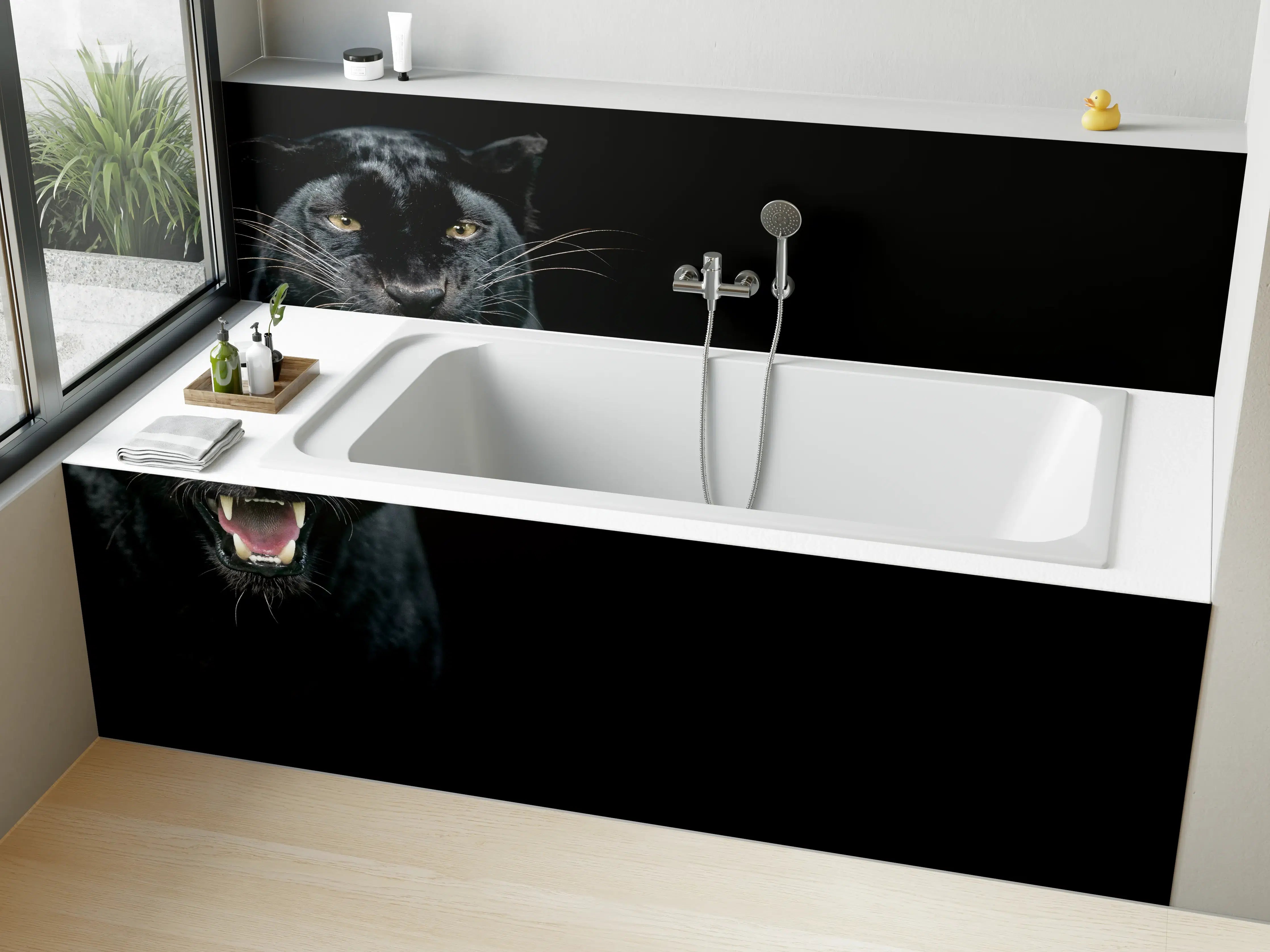 Badewannen-Rückwand - Schwarzer Panther auf schwarzem Hintergrund