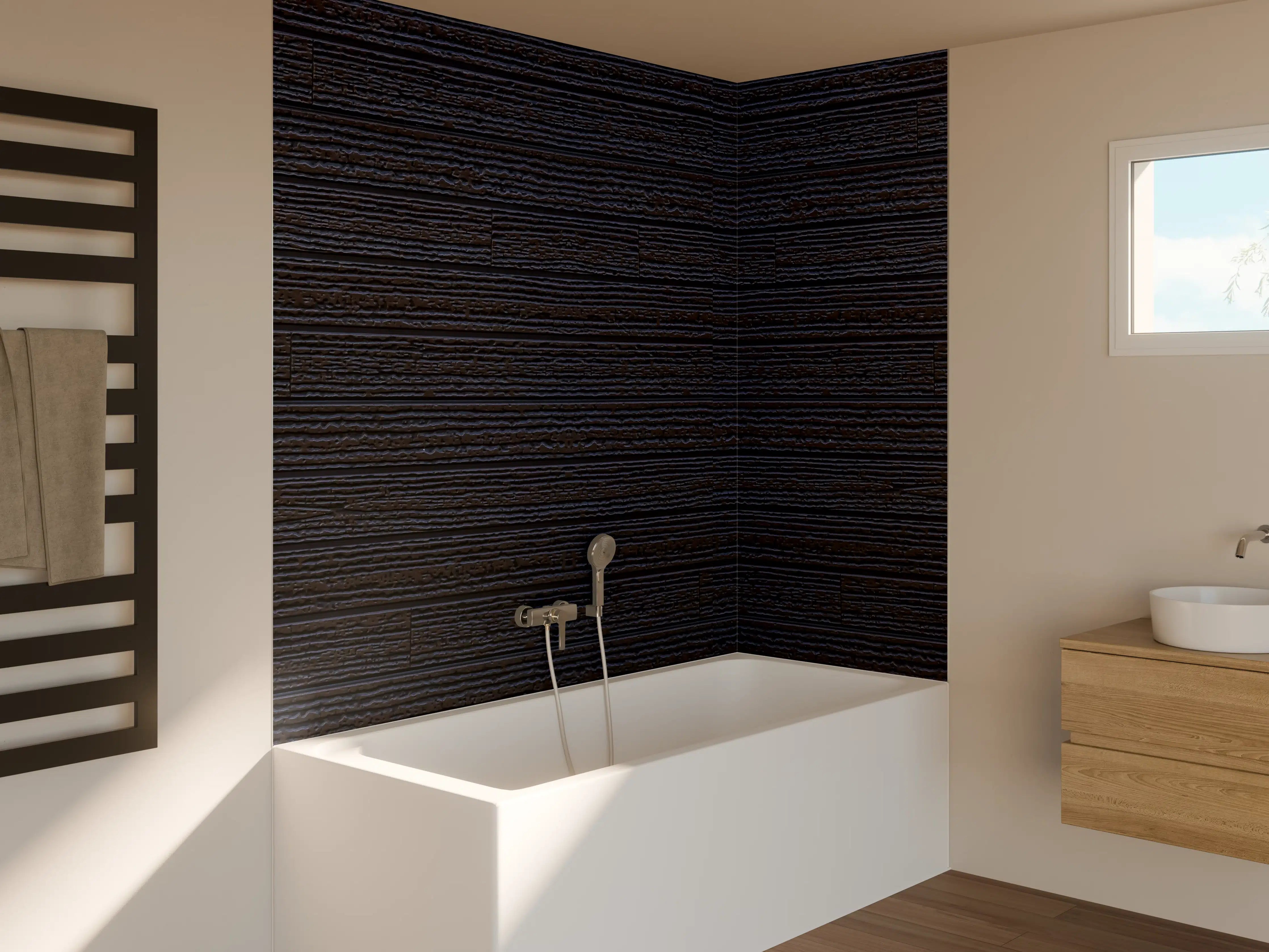 Badewannen-Rückwand - Schwarzes Holz - Vintage