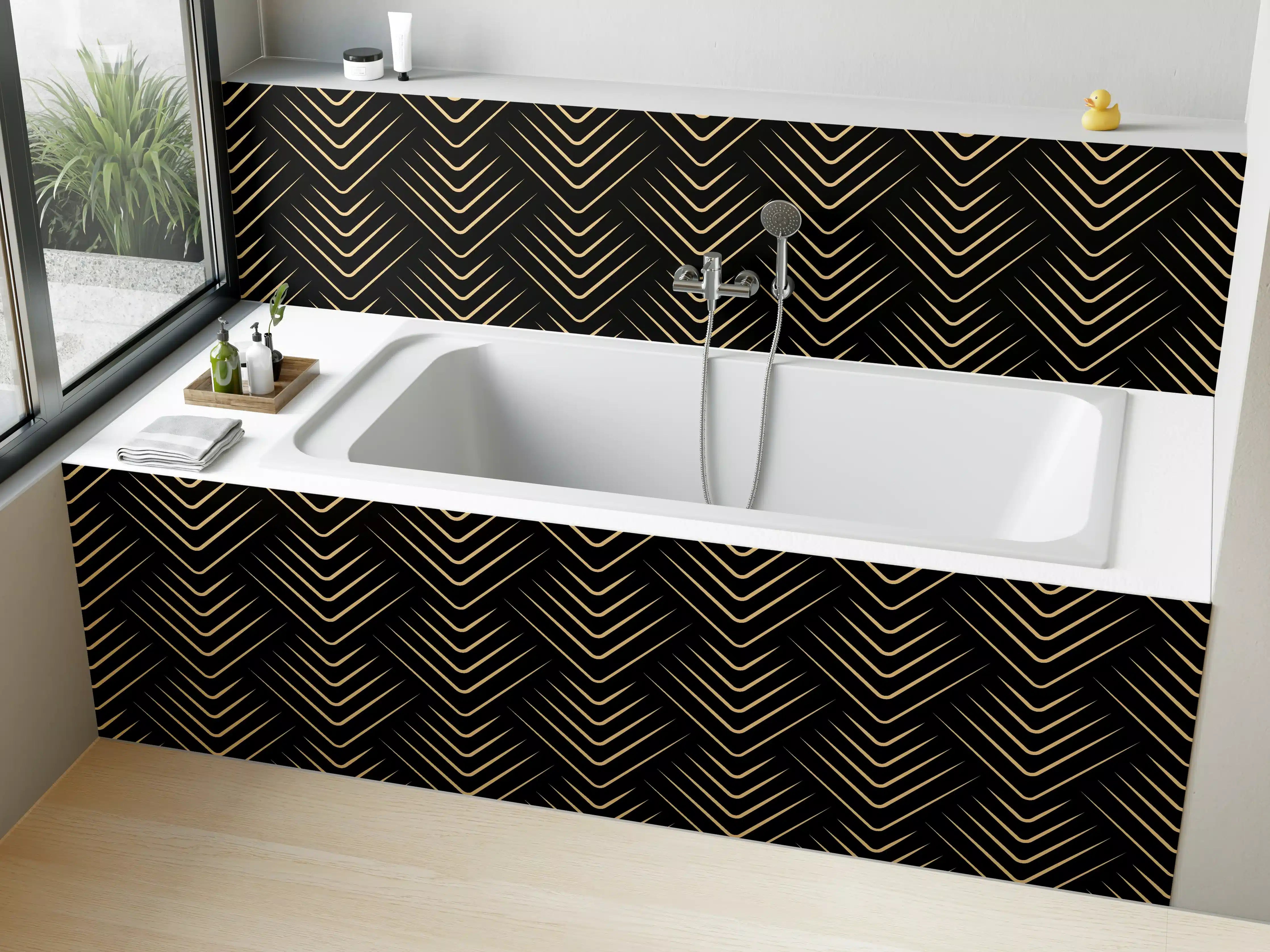 Badewannen-Rückwand - Schwarzes Zickzack-Linienmuster