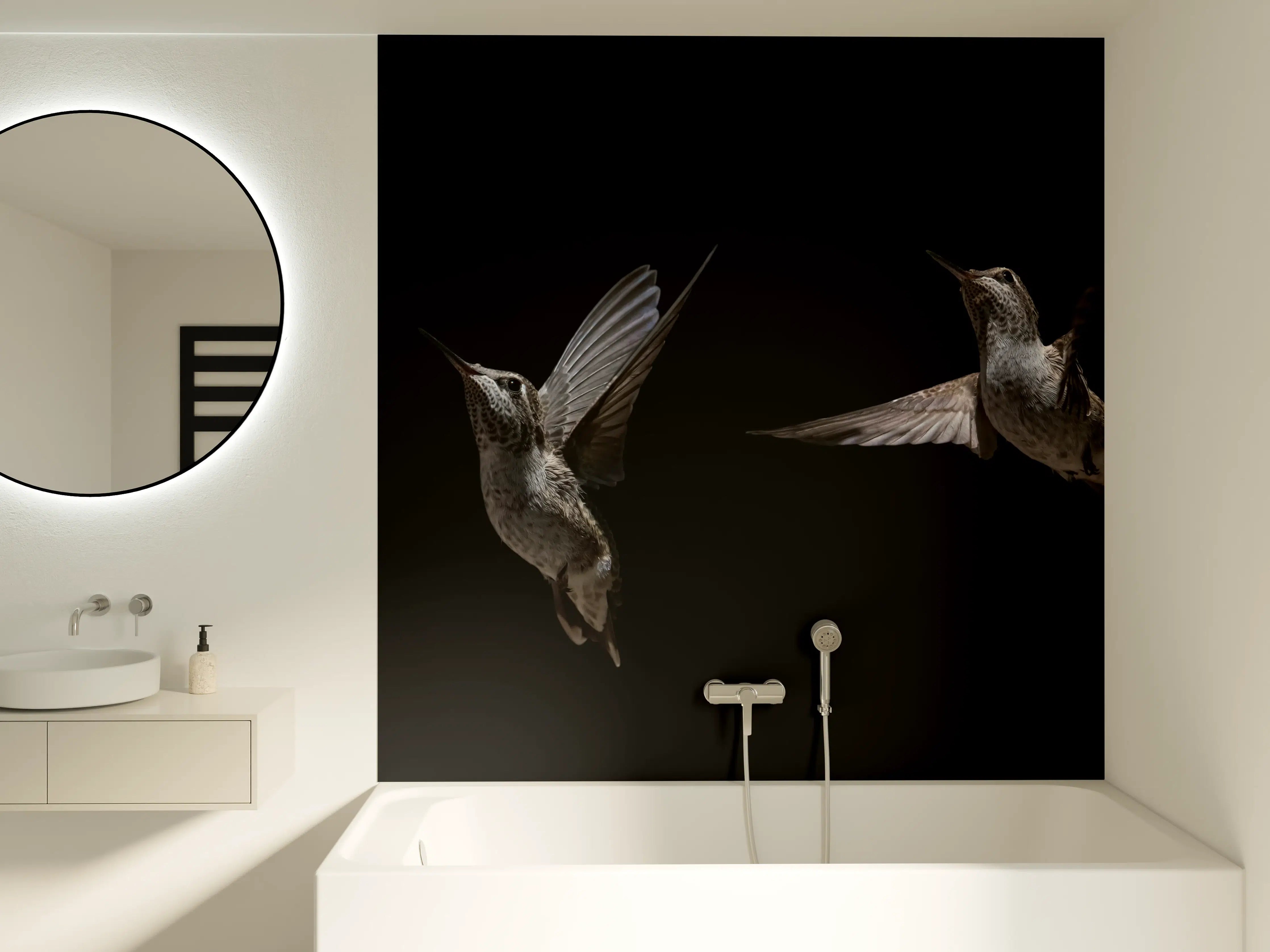 Badewannen-Rückwand - Schwarzkinnkolibri Vogel mit Schwarzem Hintergrund