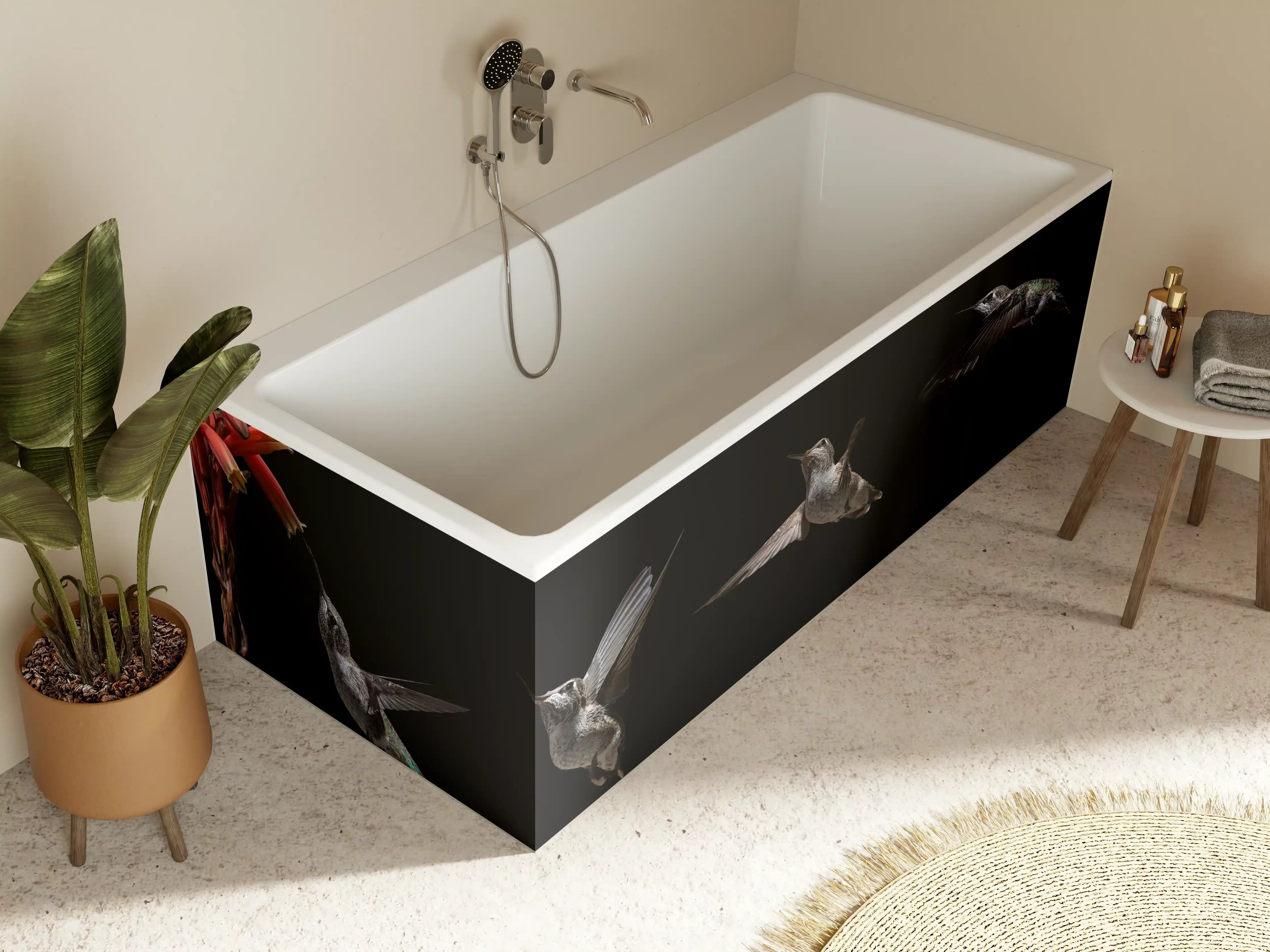 Badewannen-Rückwand - Schwarzkinnkolibri Vogel mit Schwarzem Hintergrund