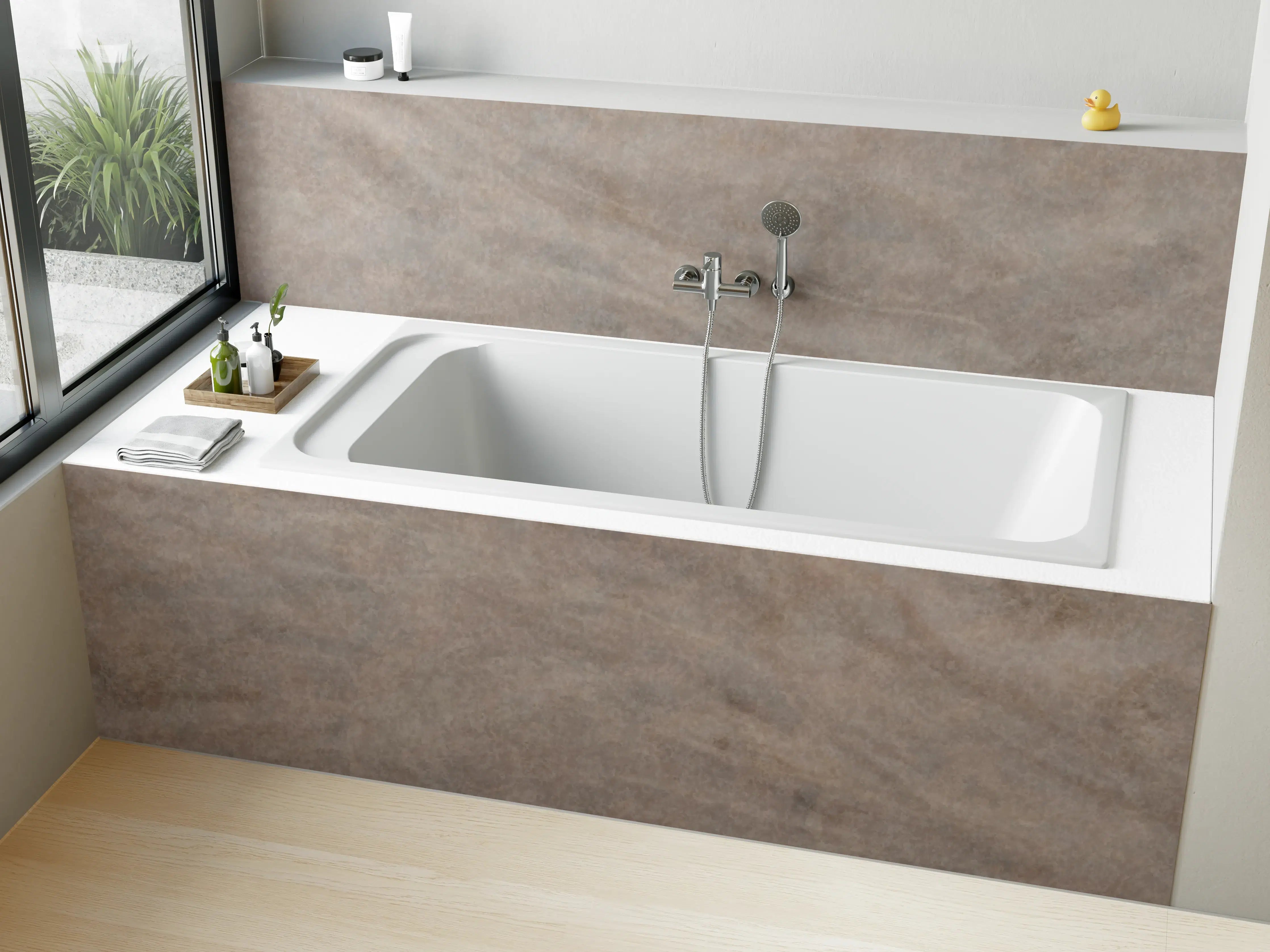 Badewannen-Rückwand - Seidige Grau-Beige Marmortextur