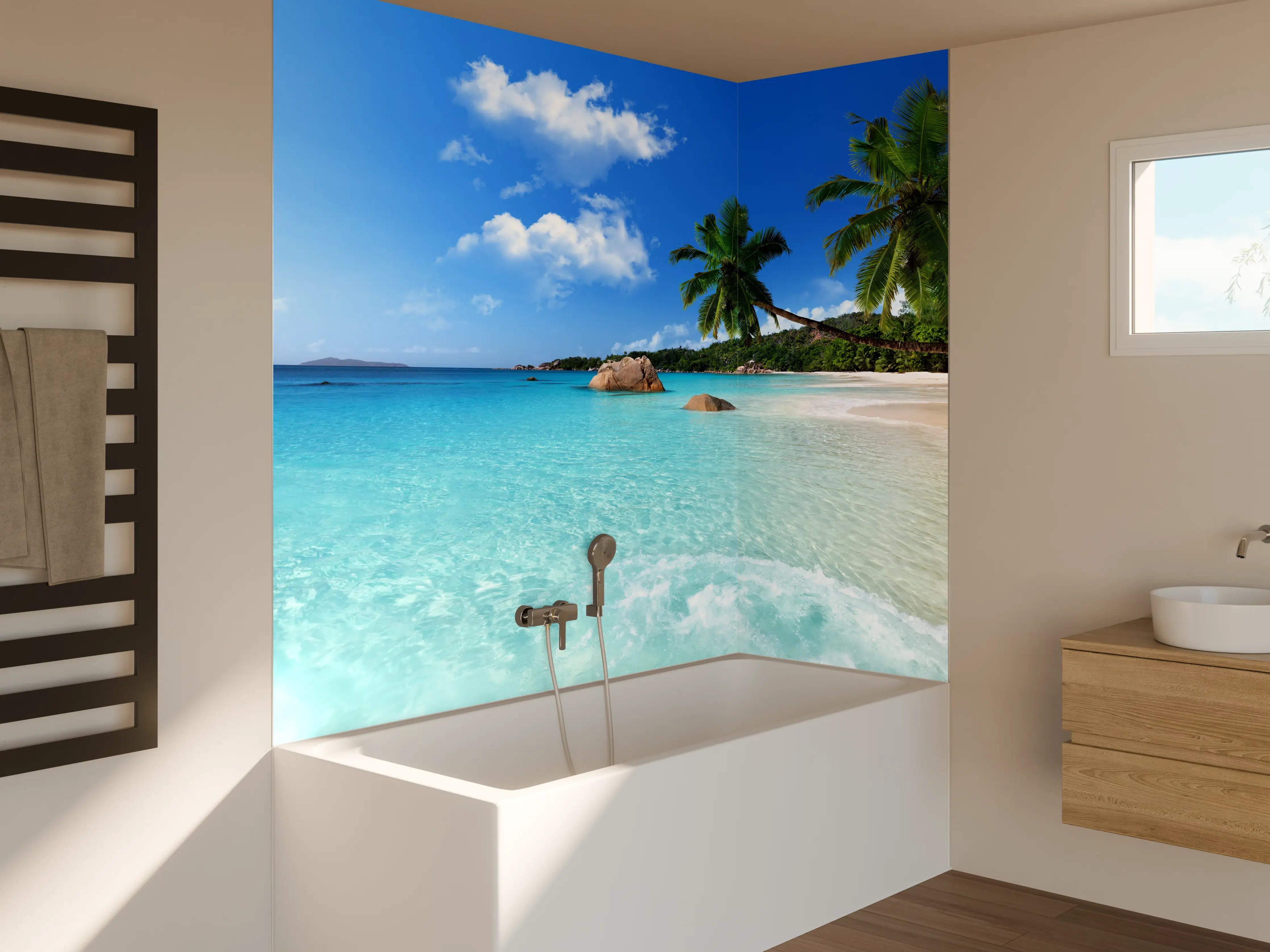 Badewannen-Rückwand - Seychellen Paradiesstrand Türkis