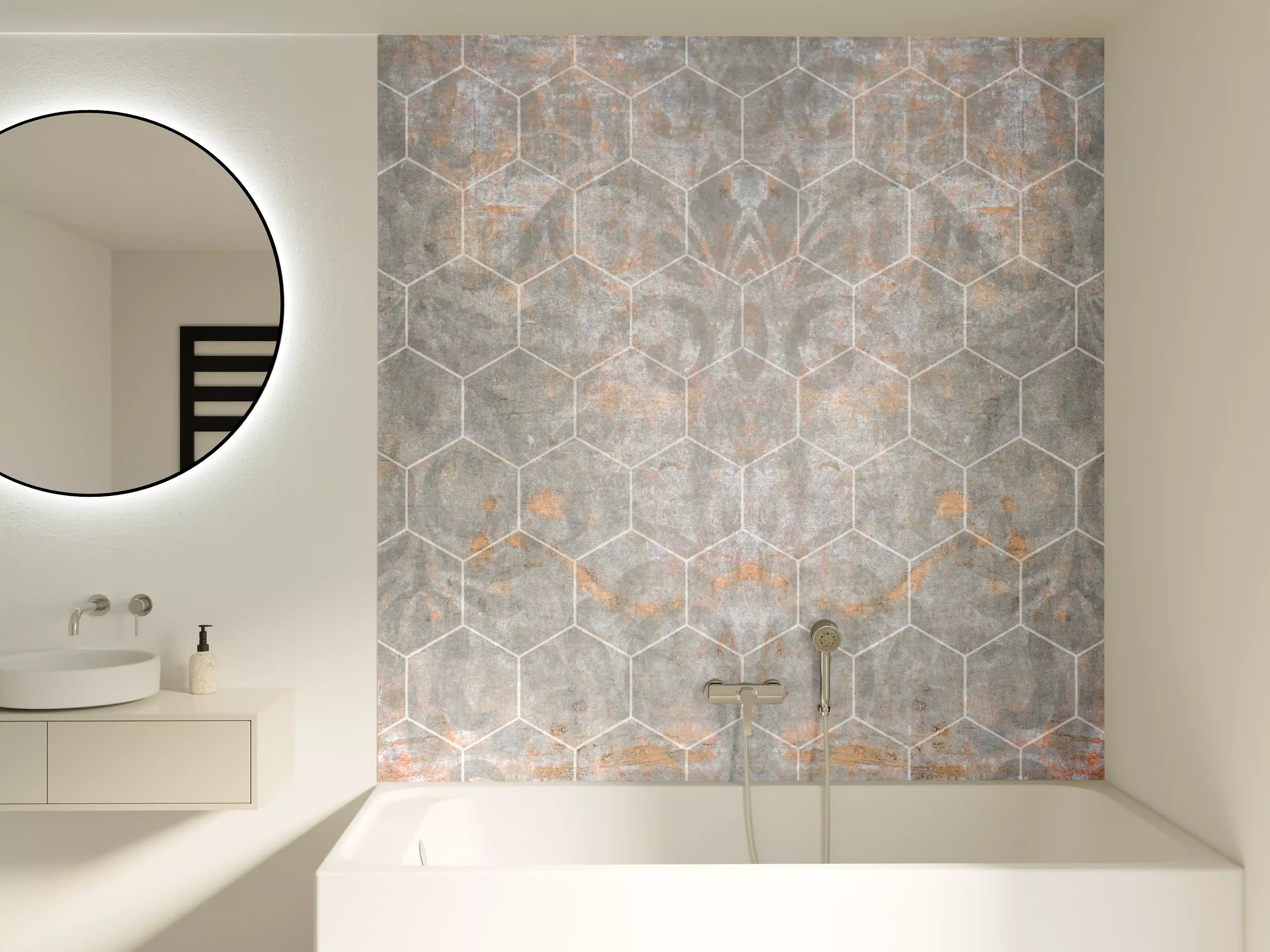 Badewannen-Rückwand - Shabby Grau-Weiße Fliesentextur