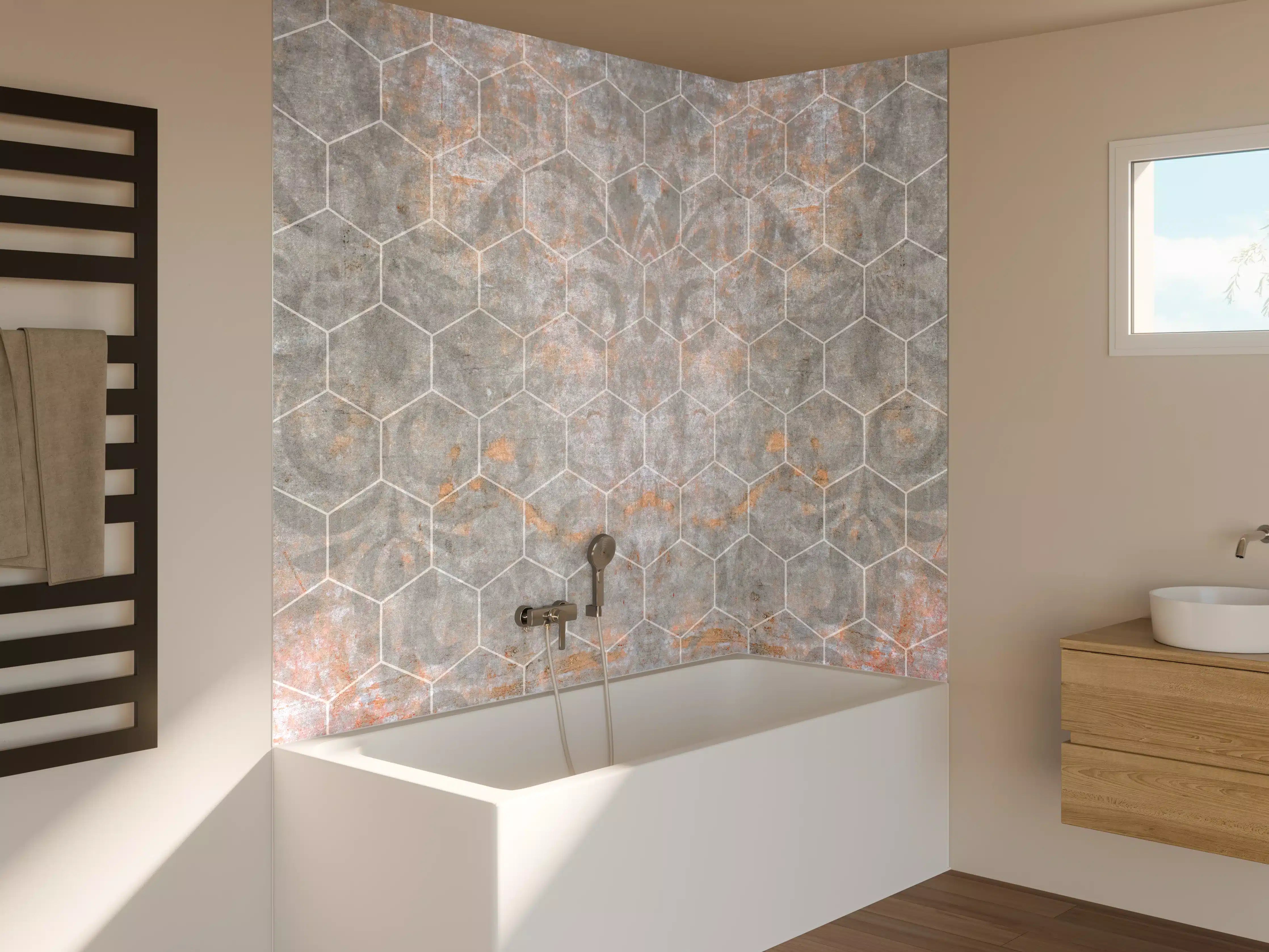 Badewannen-Rückwand - Shabby Grau-Weiße Fliesentextur
