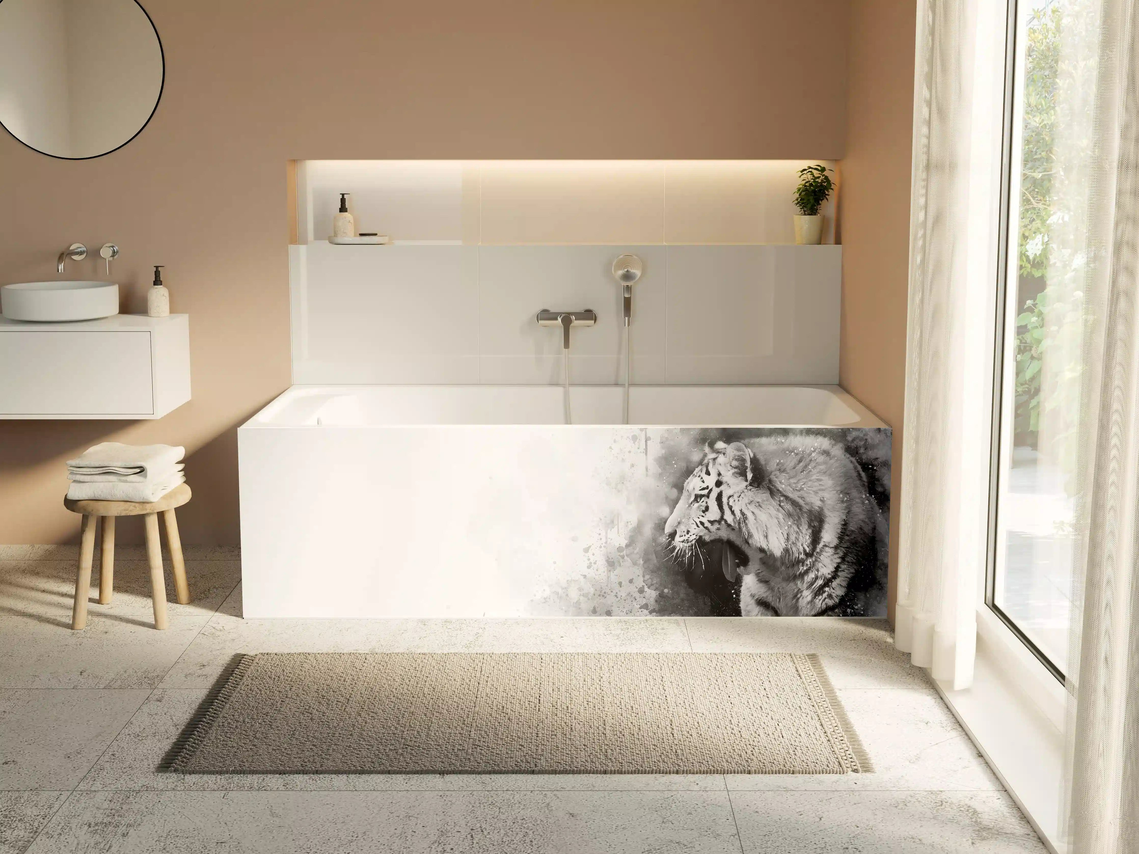Badewannen-Rückwand - Sibirischer Tiger - SW-Gemälde