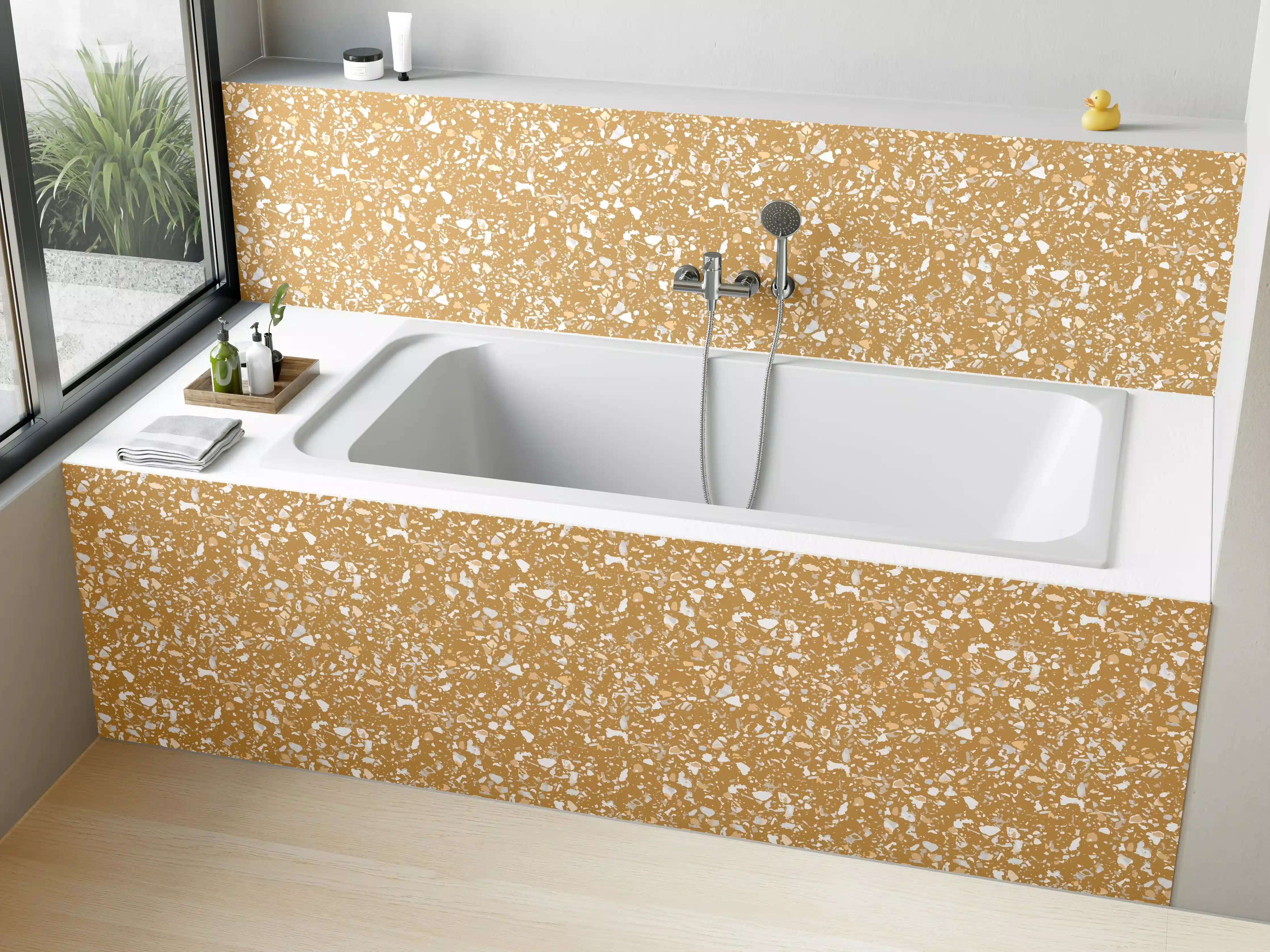 Badewannen-Rückwand - Silberglanz-Textur in Weiß