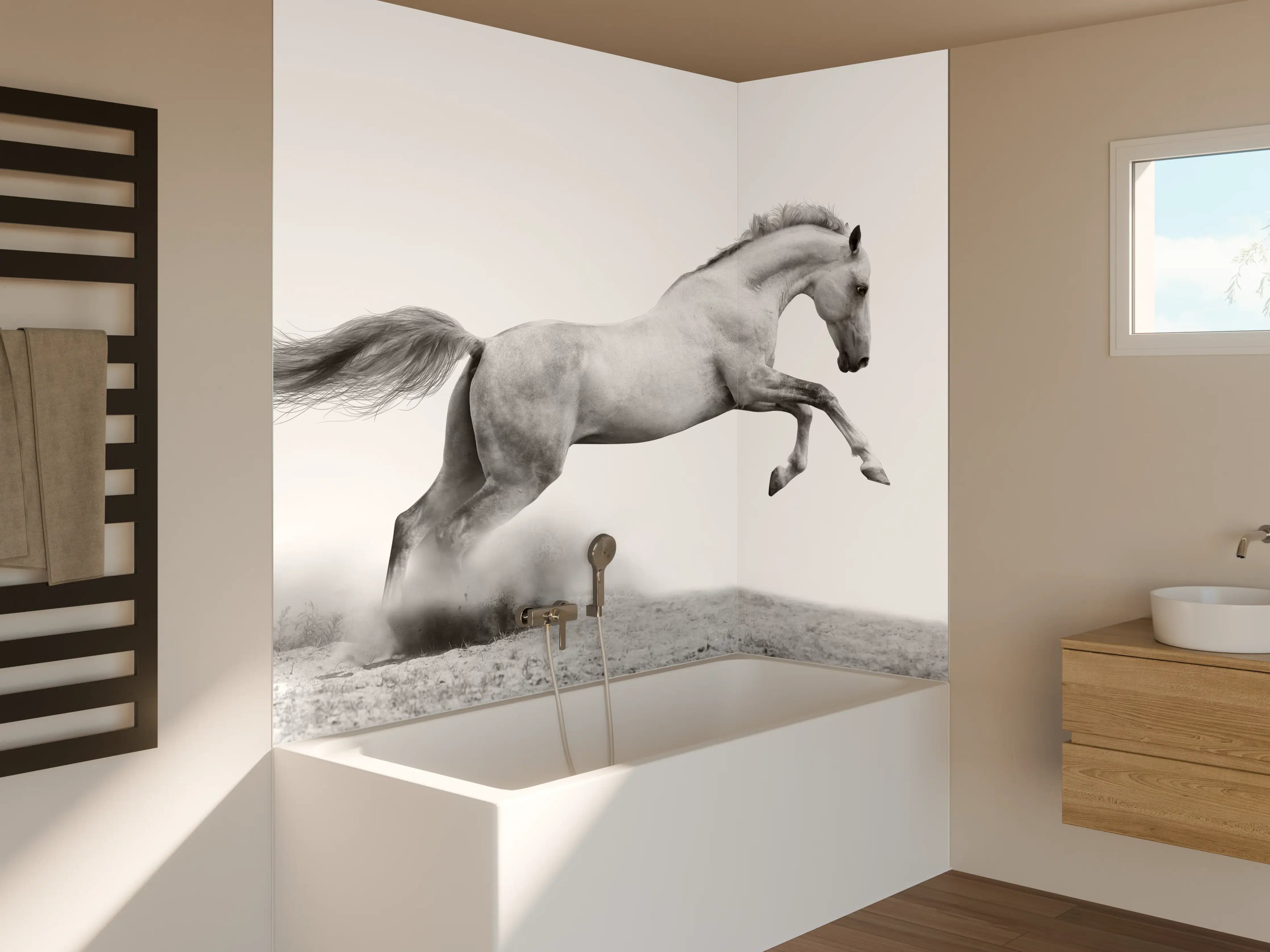 Badewannen-Rückwand - Silberweißes Pferd Dynamik