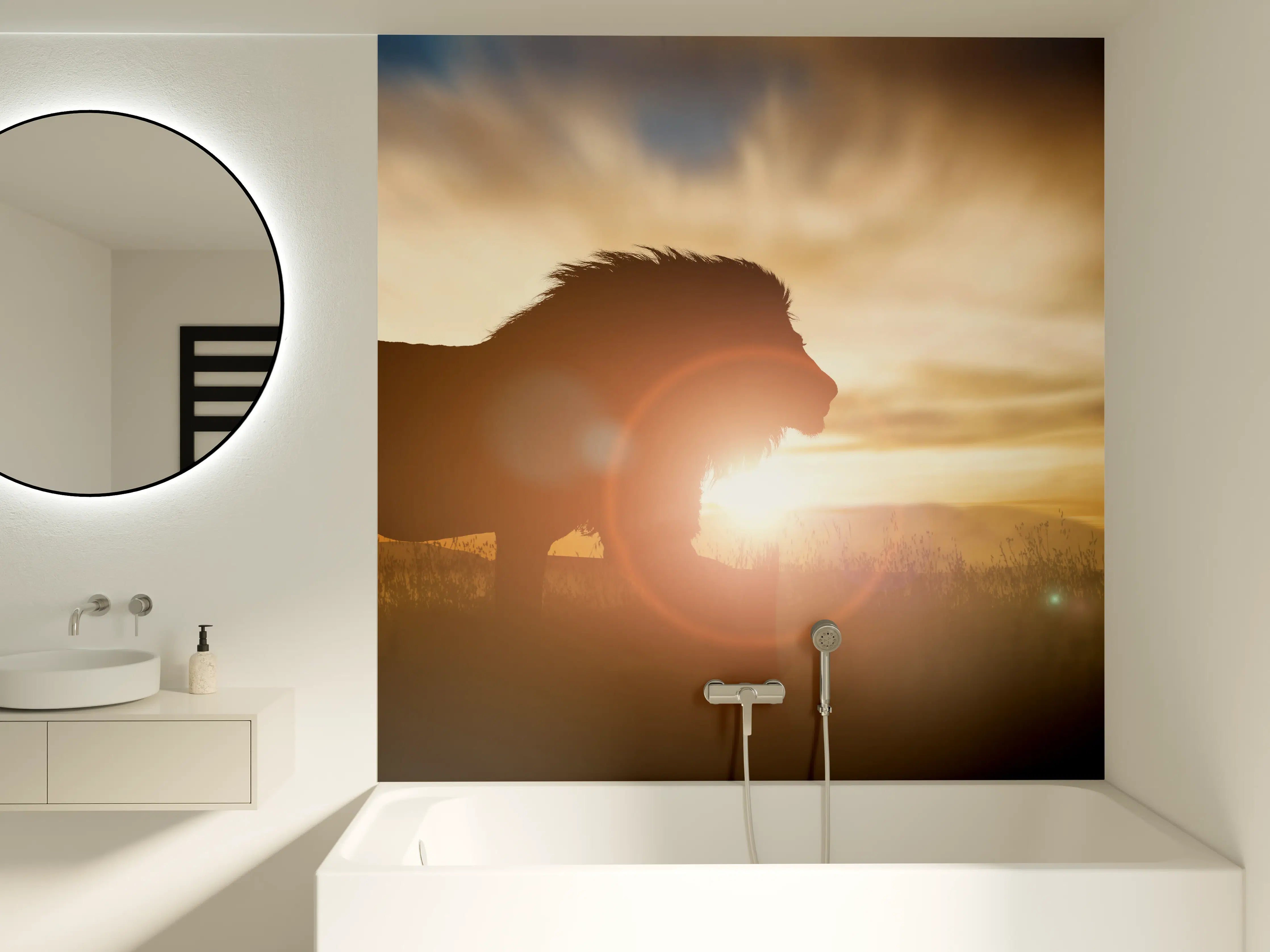 Badewannen-Rückwand - Silhouette eines großen erwachsenen Löwen in Afrika