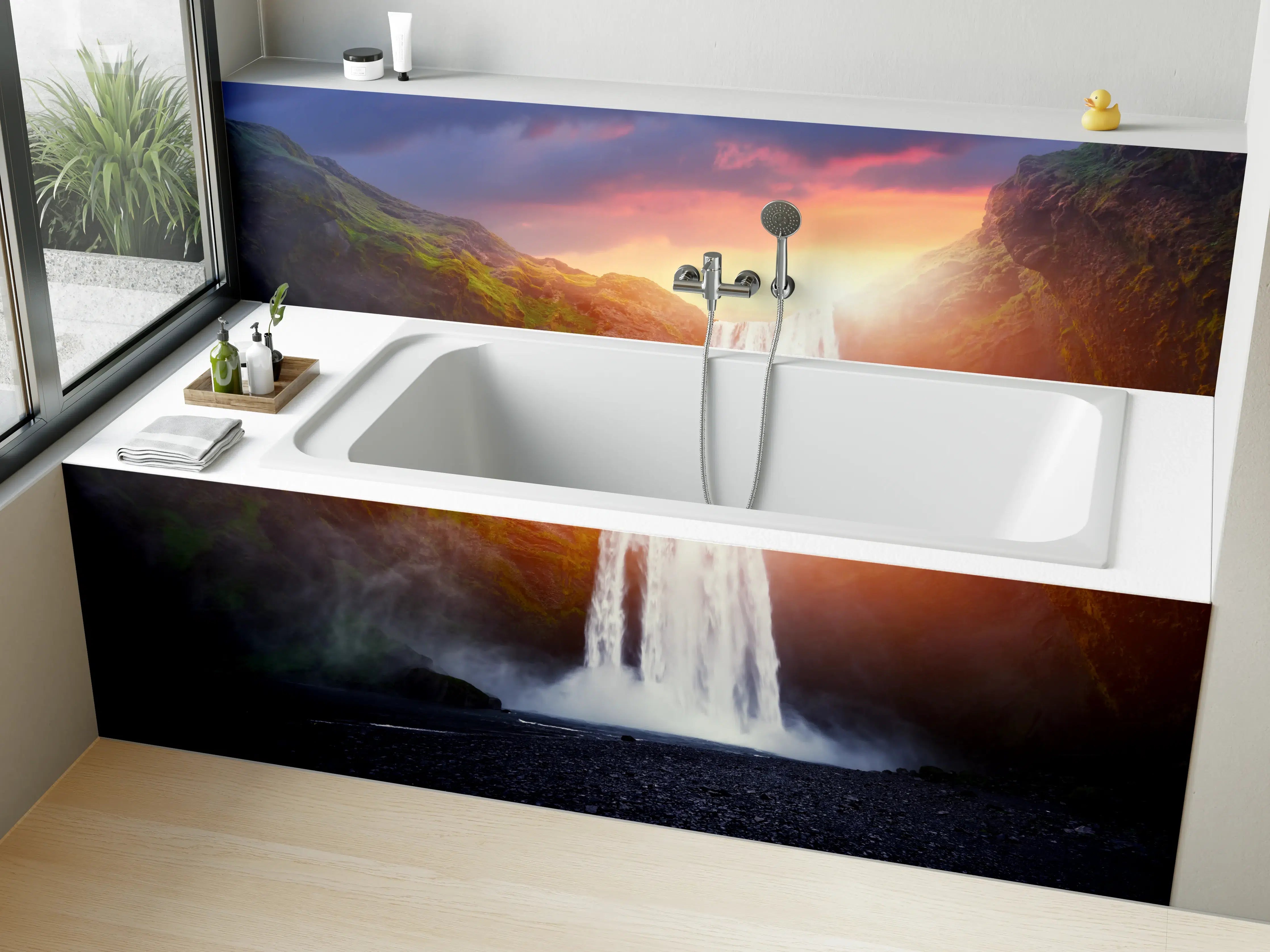 Badewannen-Rückwand - Skogafoss Wasserfall bei Sonnenuntergang