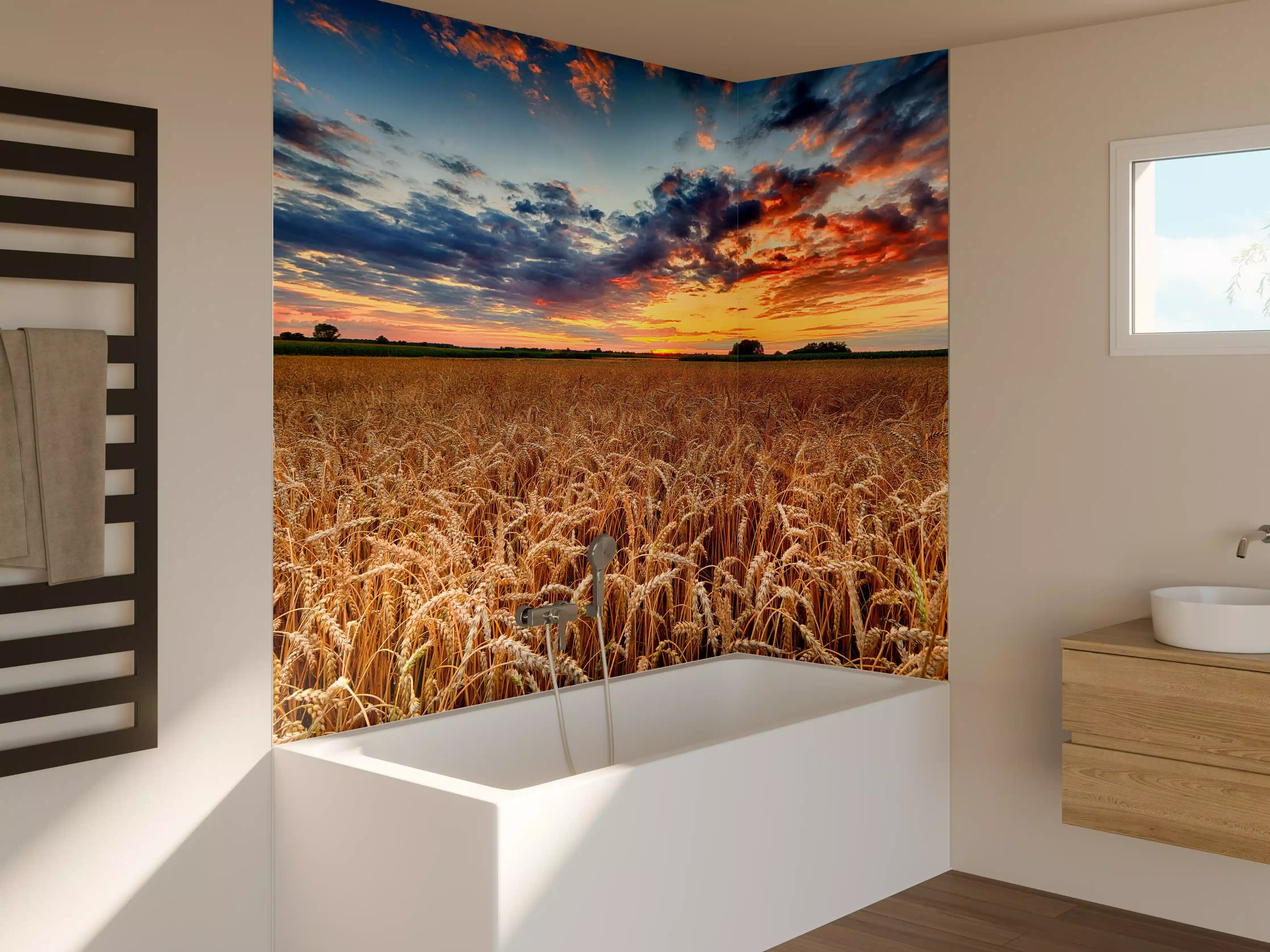 Badewannen-Rückwand - Sommer-Sonnenaufgang über Weizenfeldern in der Ukraine