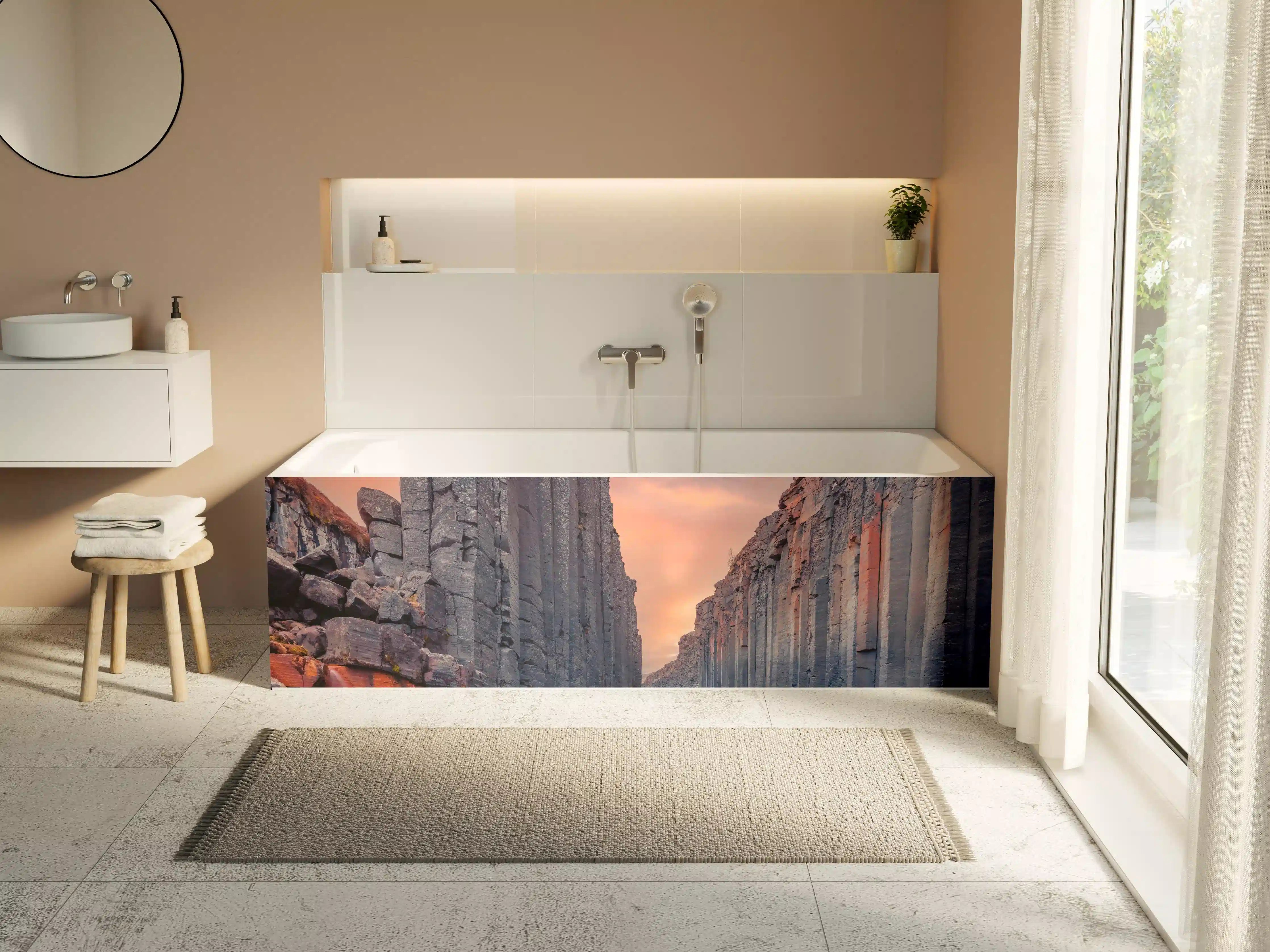 Badewannen-Rückwand - Sommerlicher Sonnenaufgang - Studlagil-Schlucht