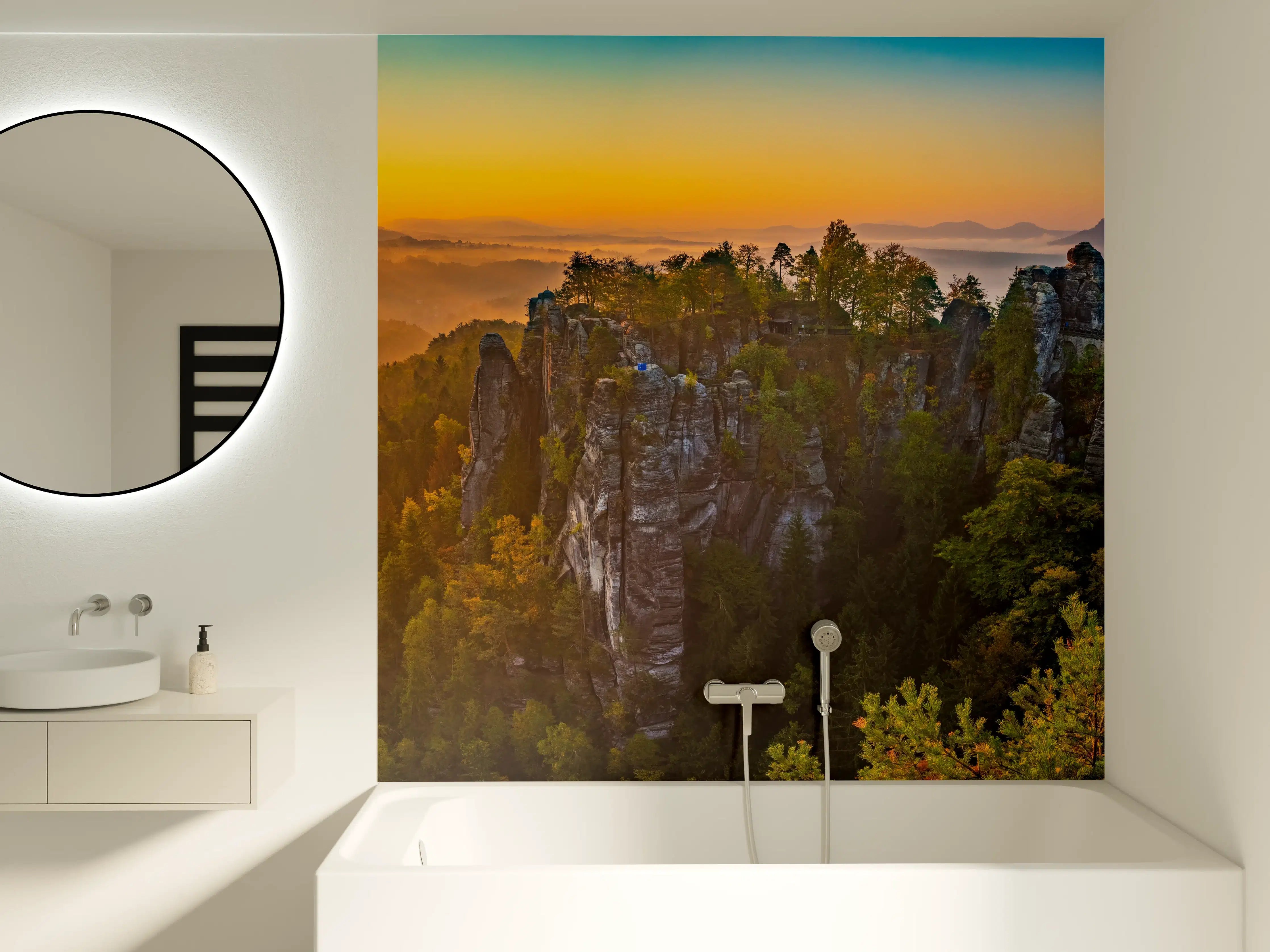 Badewannen-Rückwand - Sonnenaufgang Bastei Sächsische Schweiz