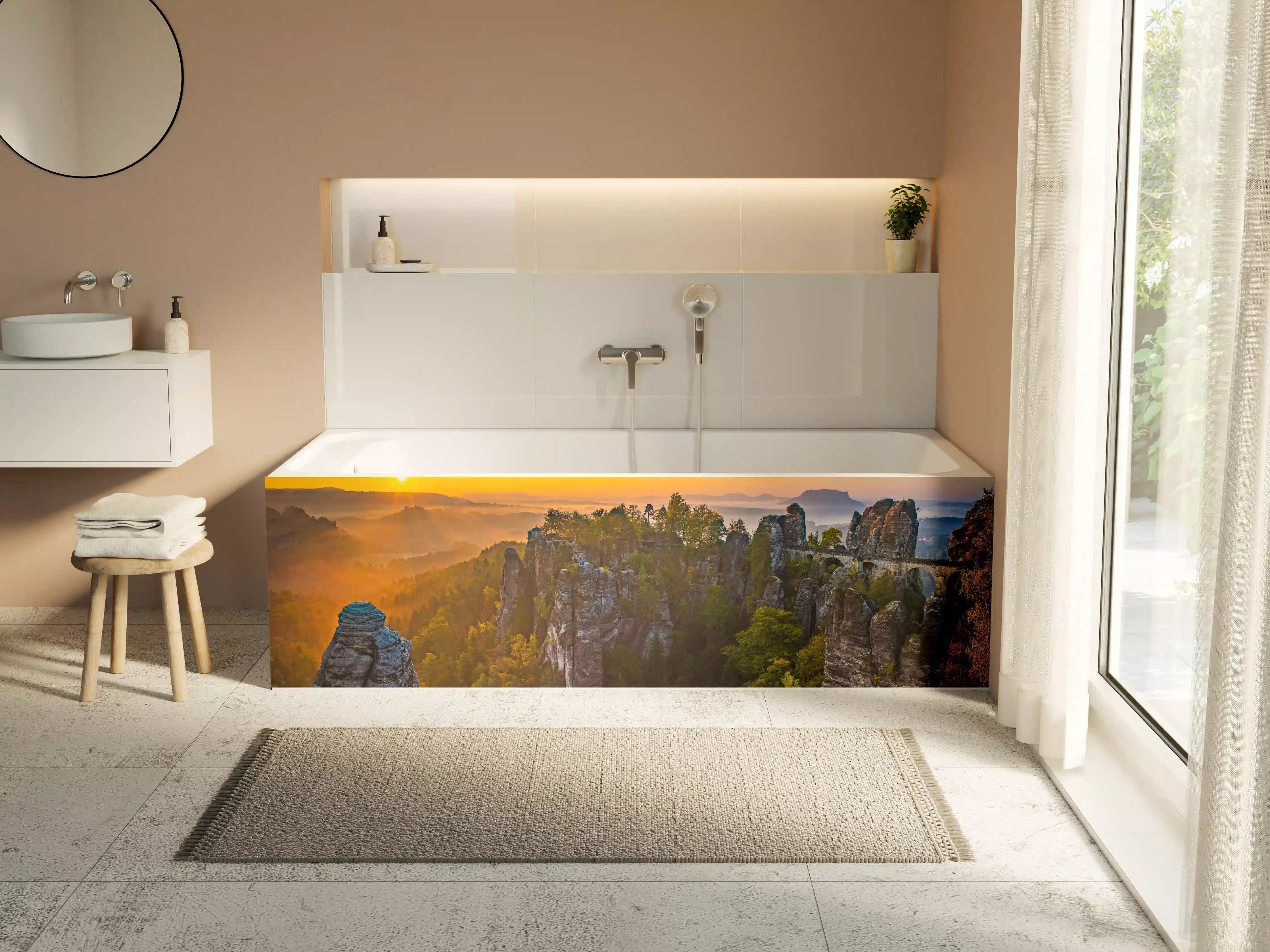 Badewannen-Rückwand - Sonnenaufgang Bastei Sächsische Schweiz