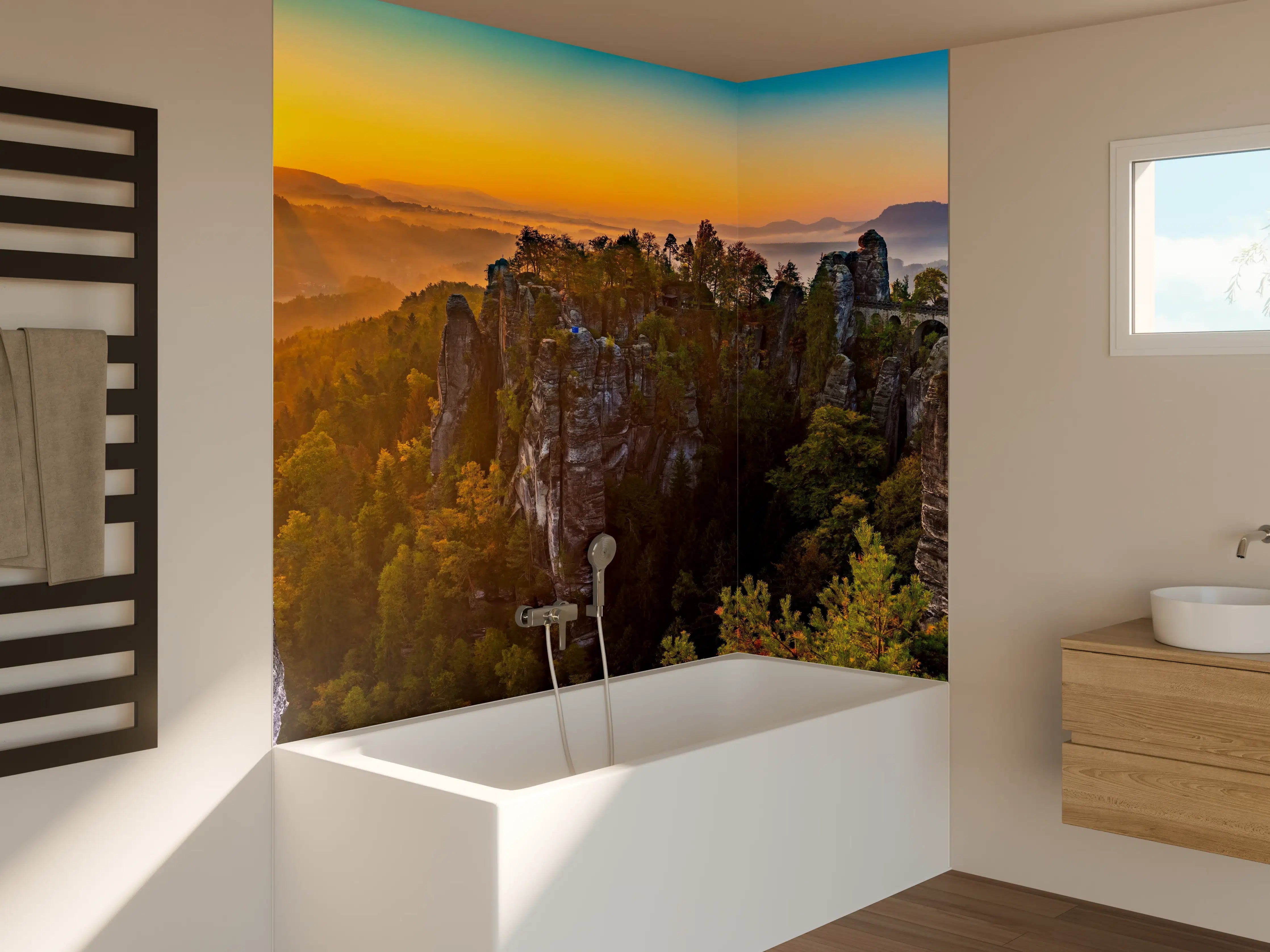 Badewannen-Rückwand - Sonnenaufgang Bastei Sächsische Schweiz