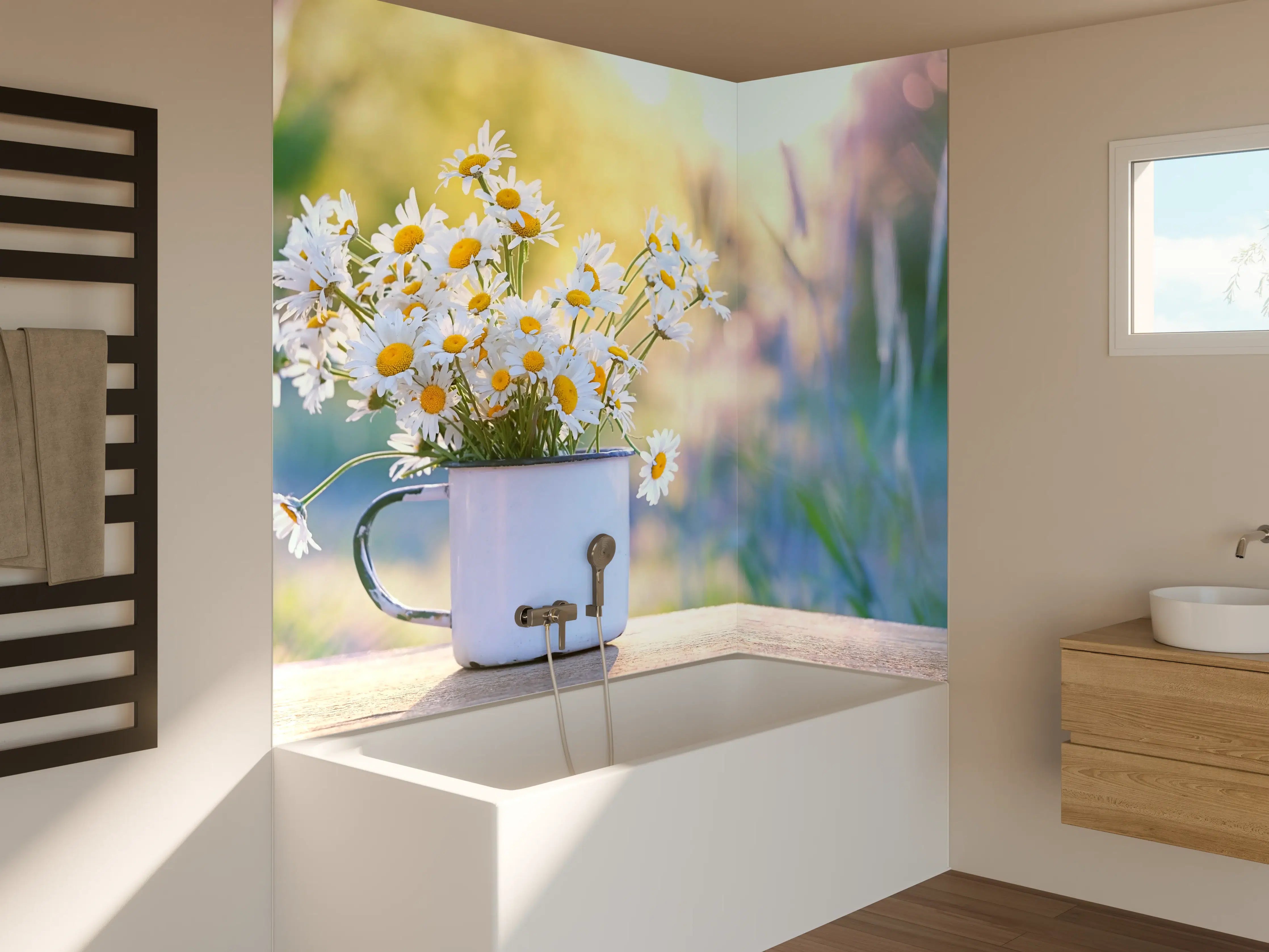 Badewannen-Rückwand - Sonnenbeschienene Gänseblümchen