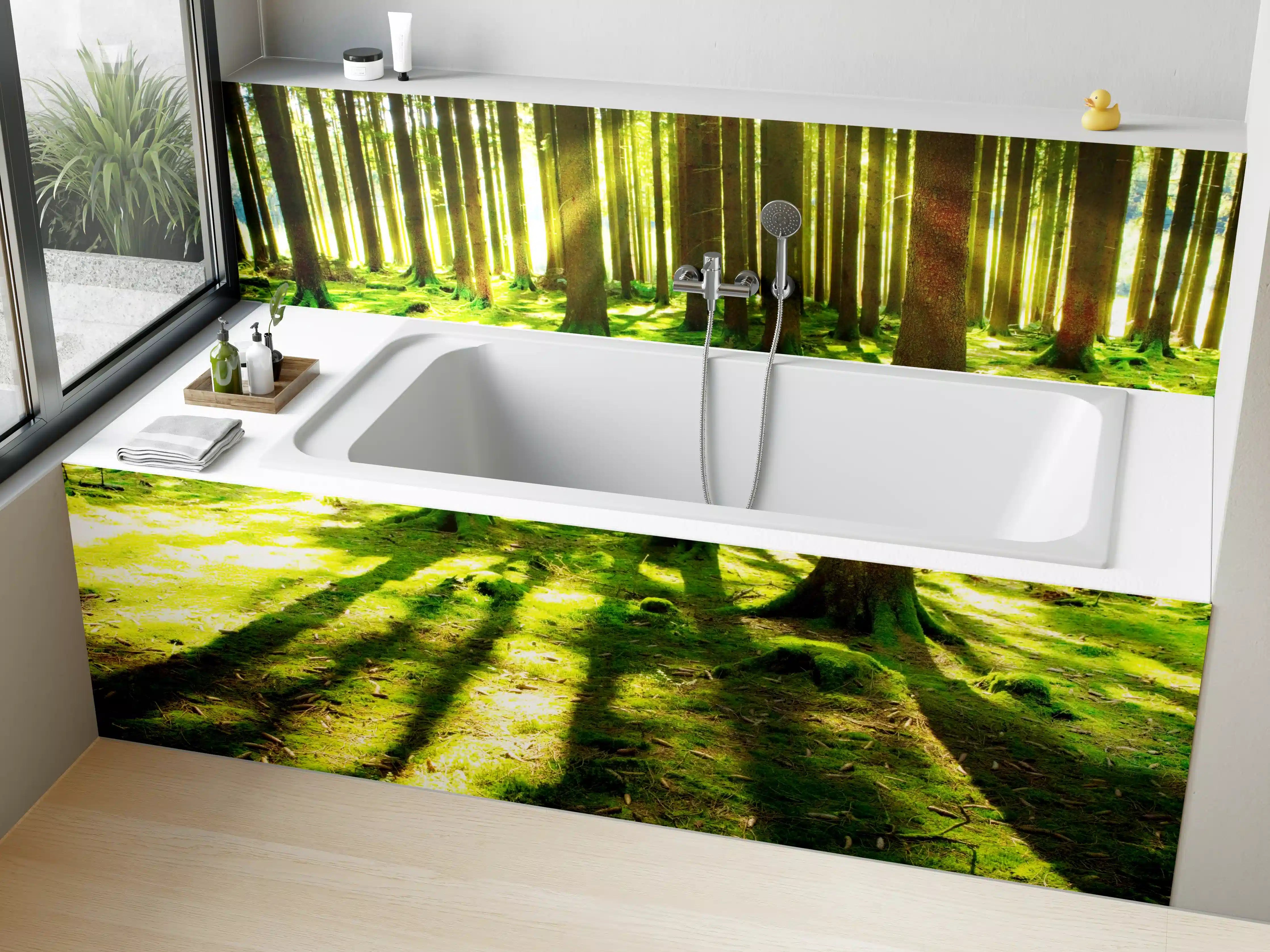 Badewannen-Rückwand - Sonnenlichteinschläge im grünen Wald