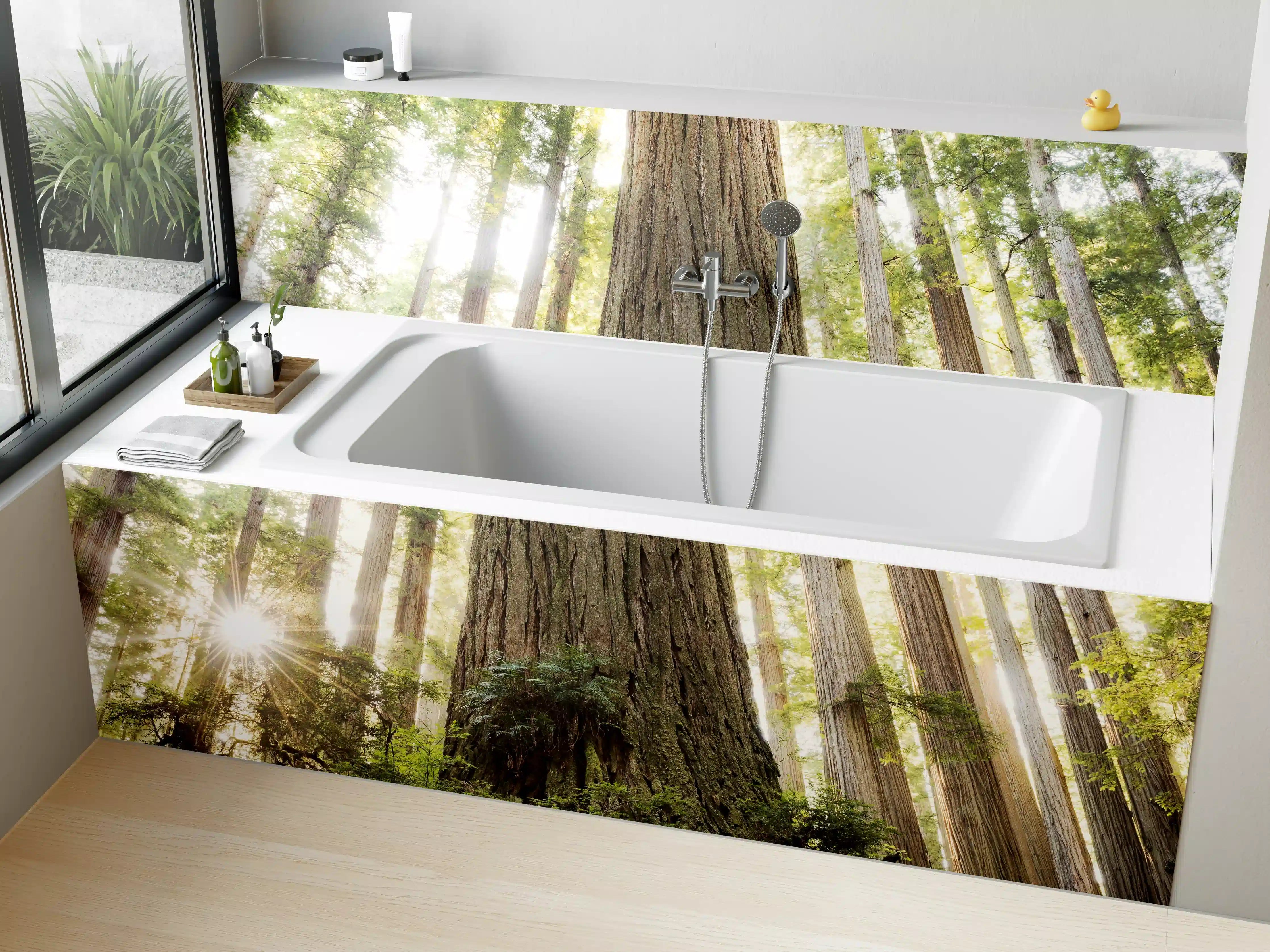 Badewannen-Rückwand - Sonnenstrahlen im Grünen Wald