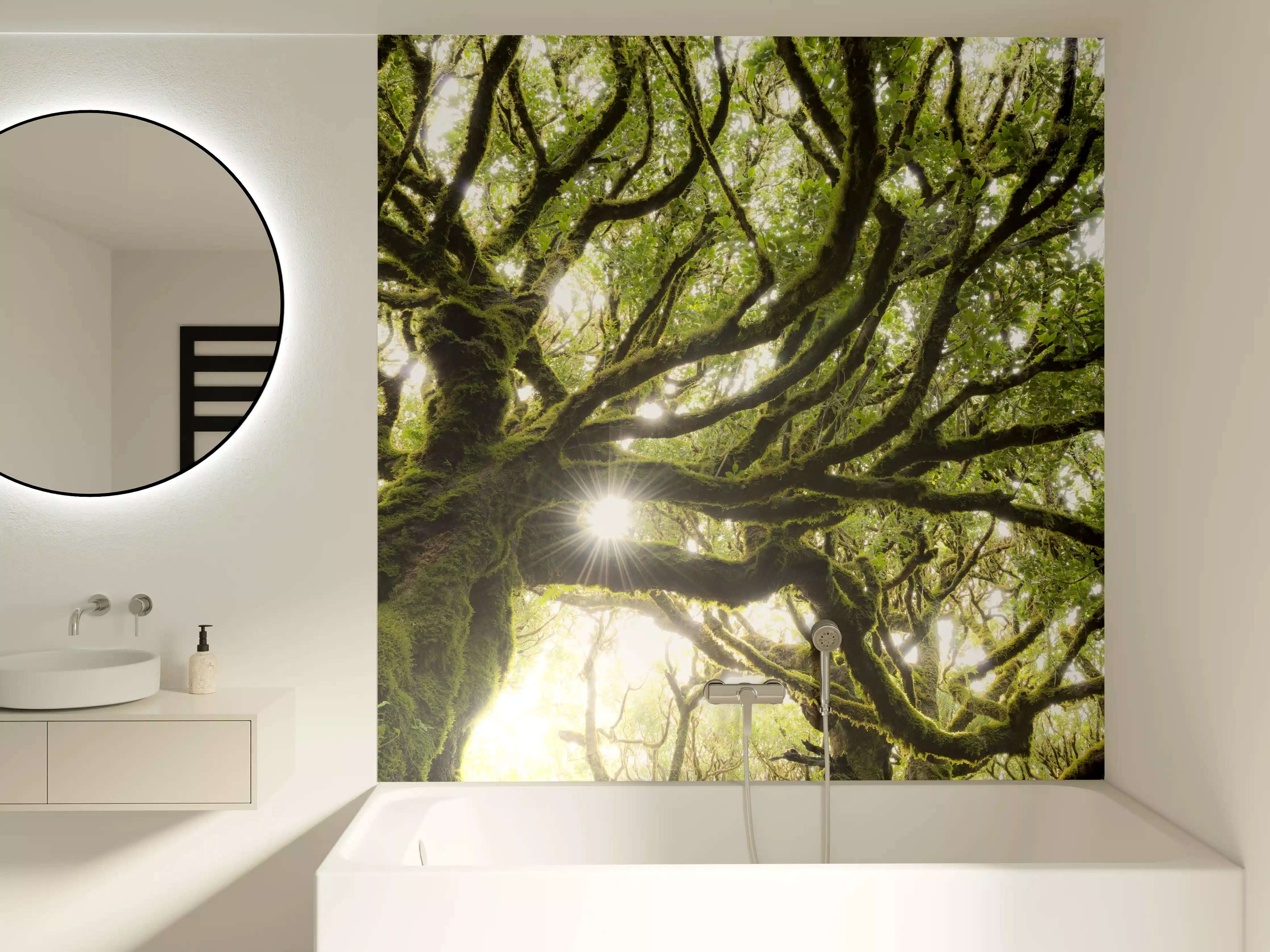 Badewannen-Rückwand - Sonnenstrahlen im Wald