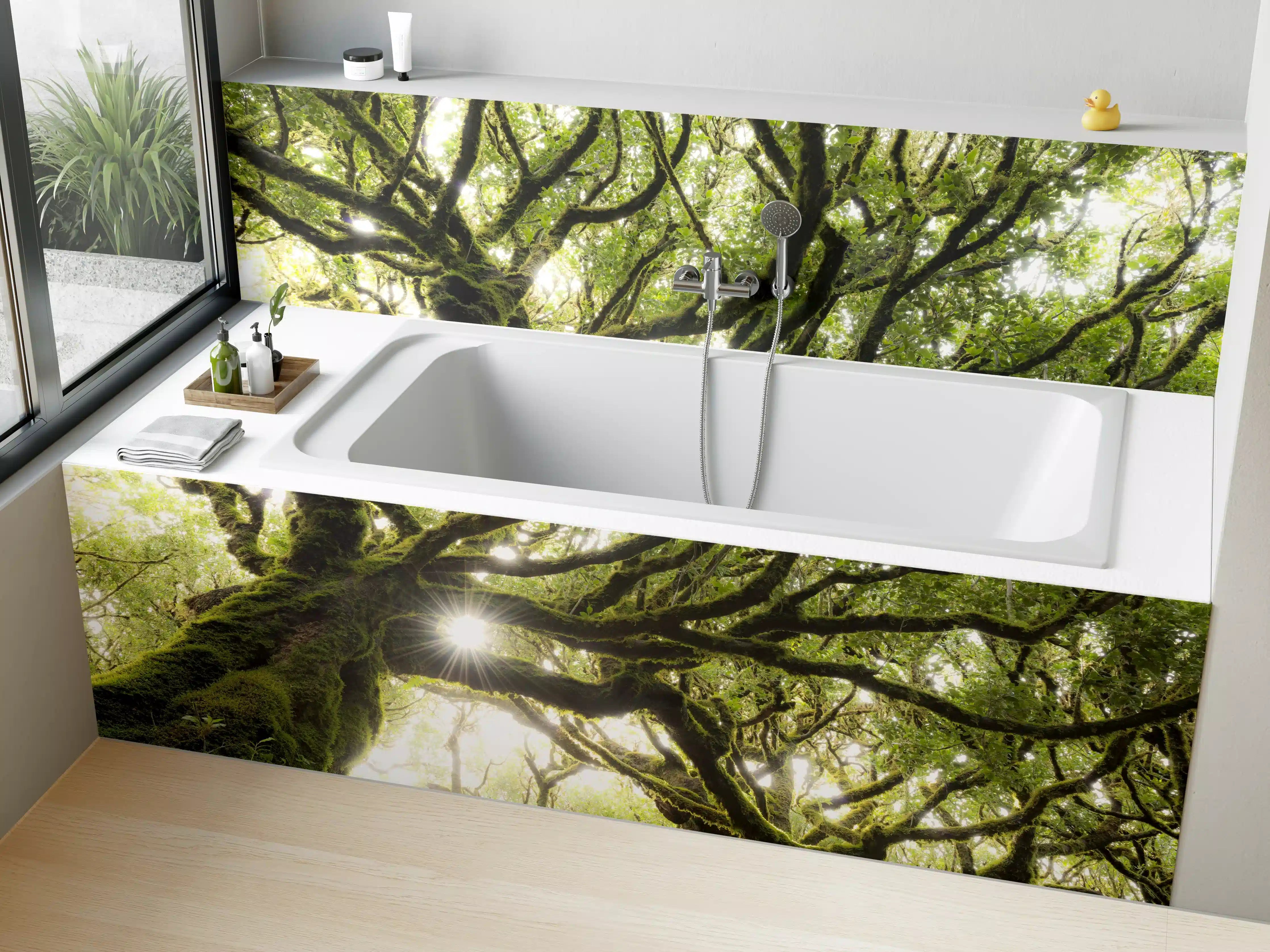 Badewannen-Rückwand - Sonnenstrahlen im Wald