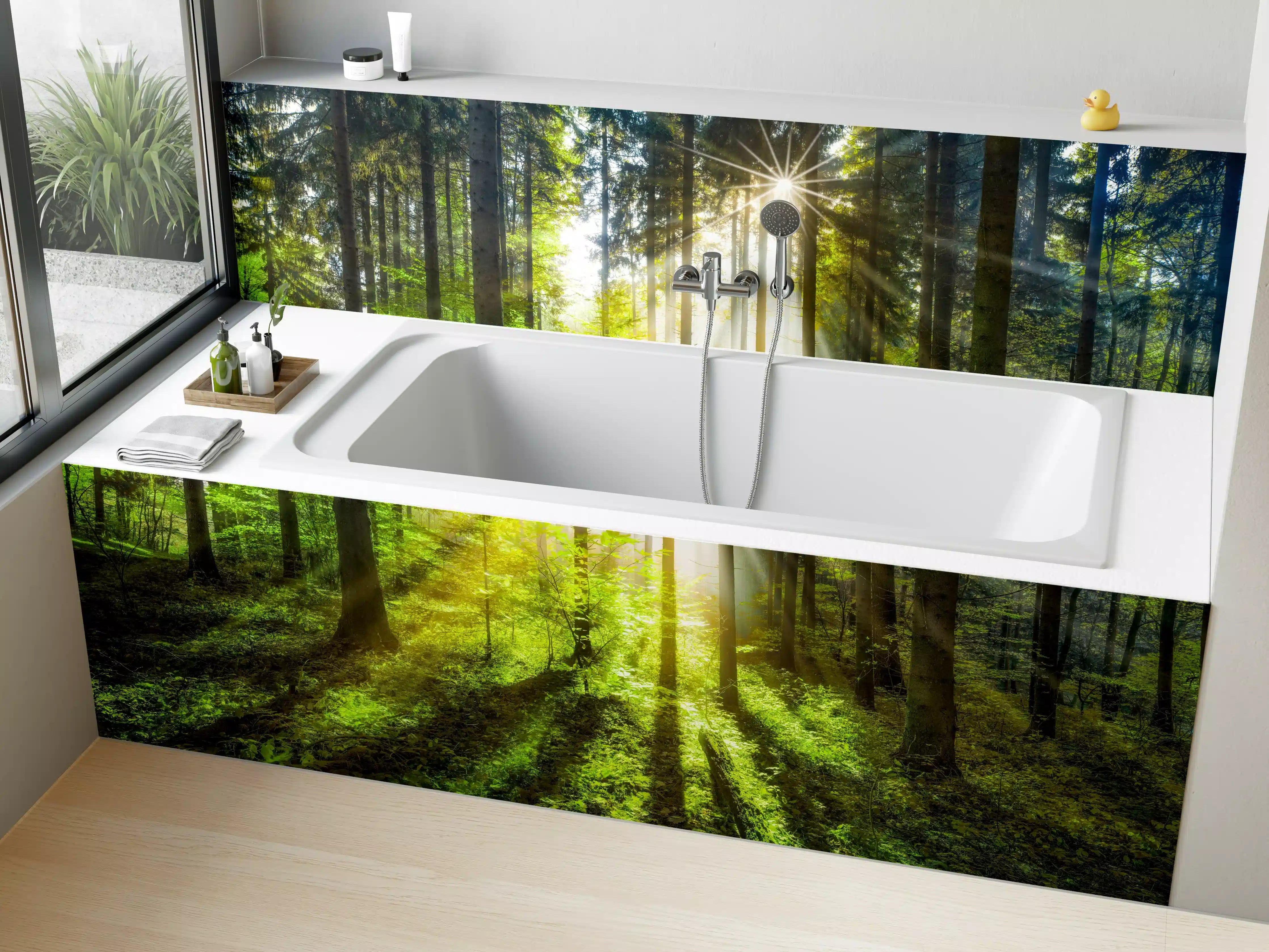 Badewannen-Rückwand - Sonnenstrahlen im lebendigem Wald 
