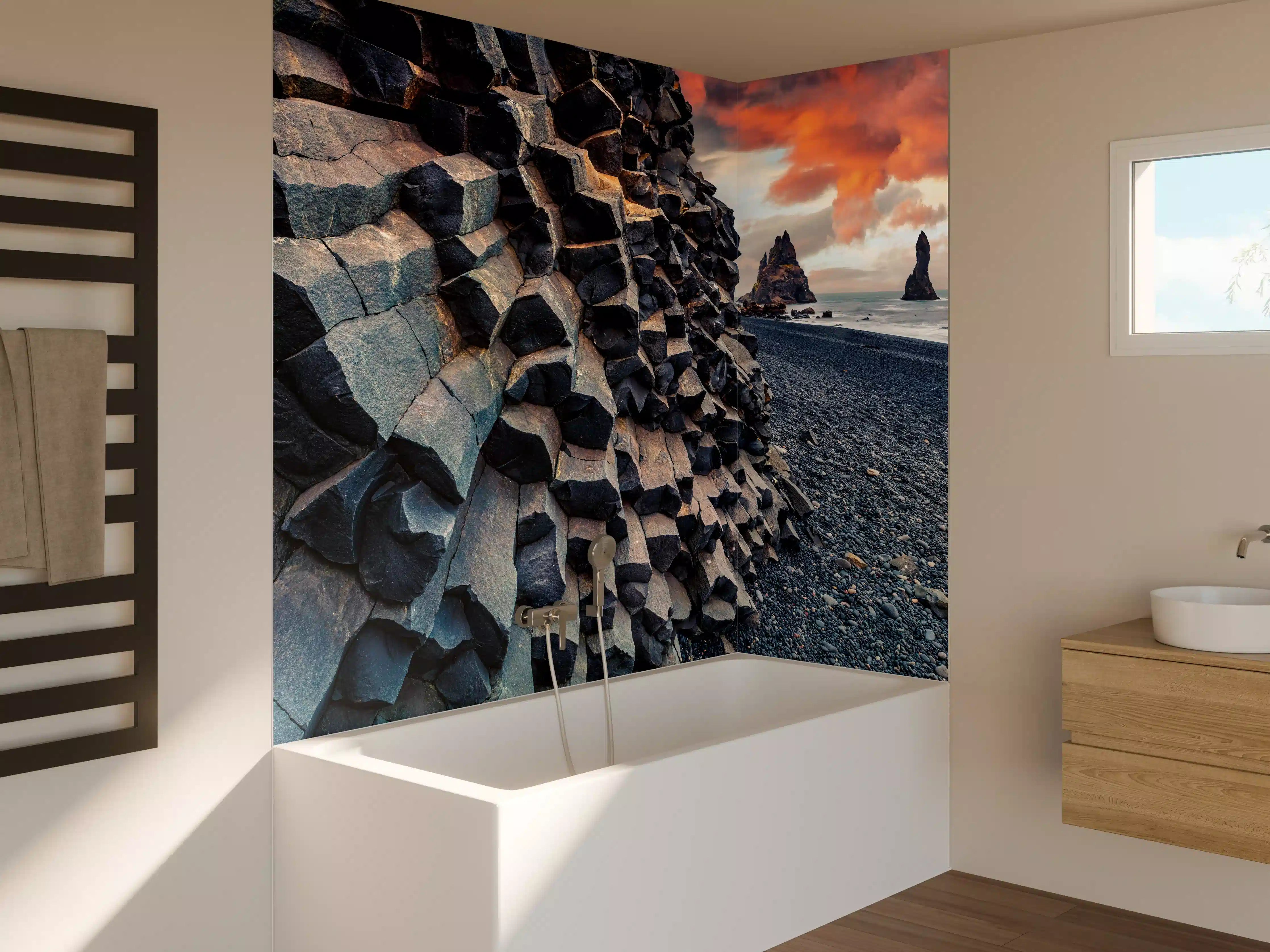 Badewannen-Rückwand - Sonnenuntergang - Reynisdrangar, Atlantischer Ozean