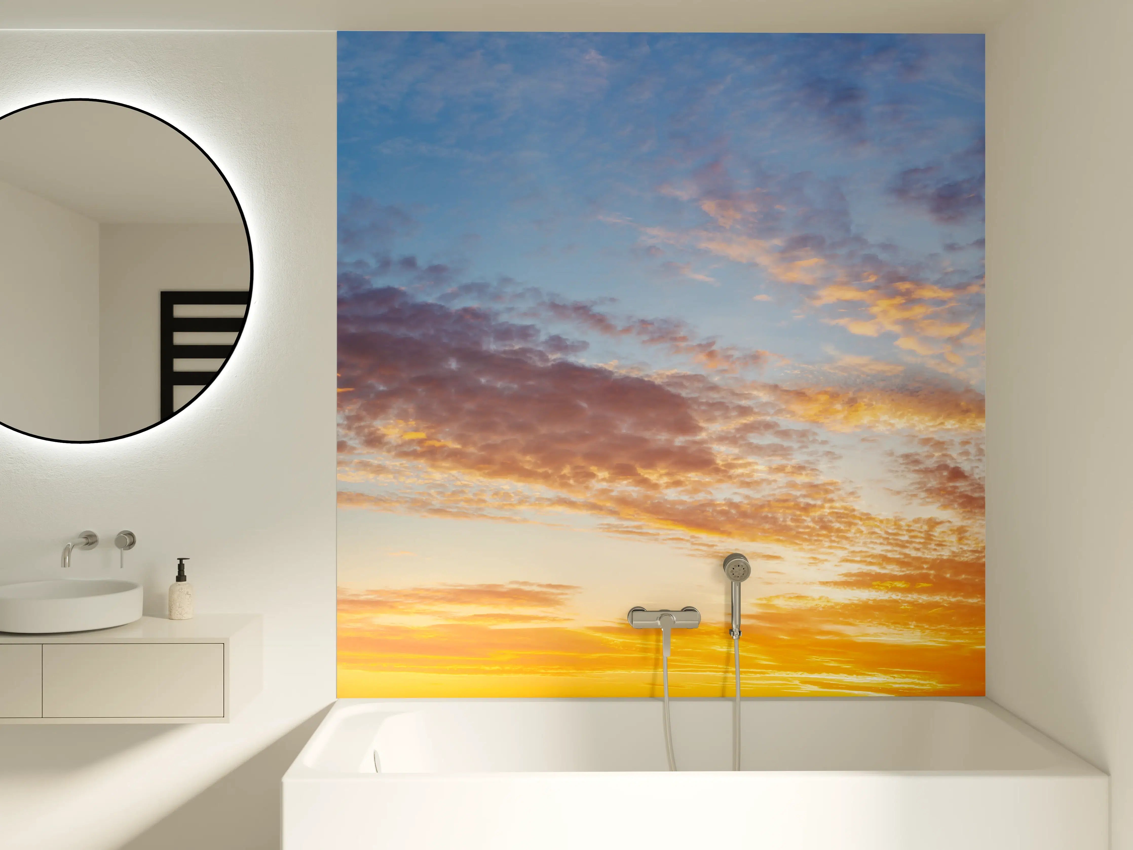 Badewannen-Rückwand - Sonnenuntergang Panorama Blau-Orange