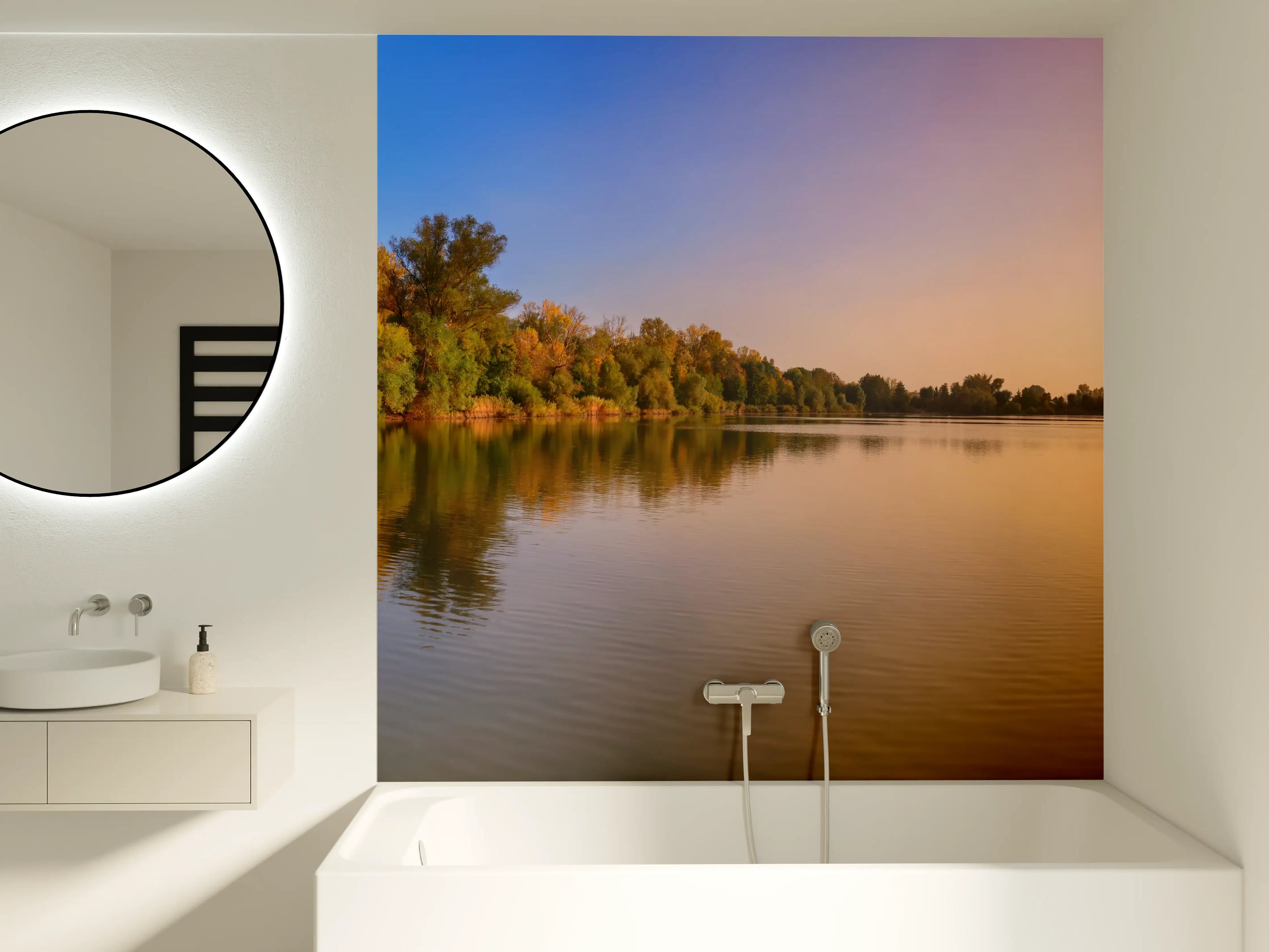 Badewannen-Rückwand - Sonnenuntergang am See