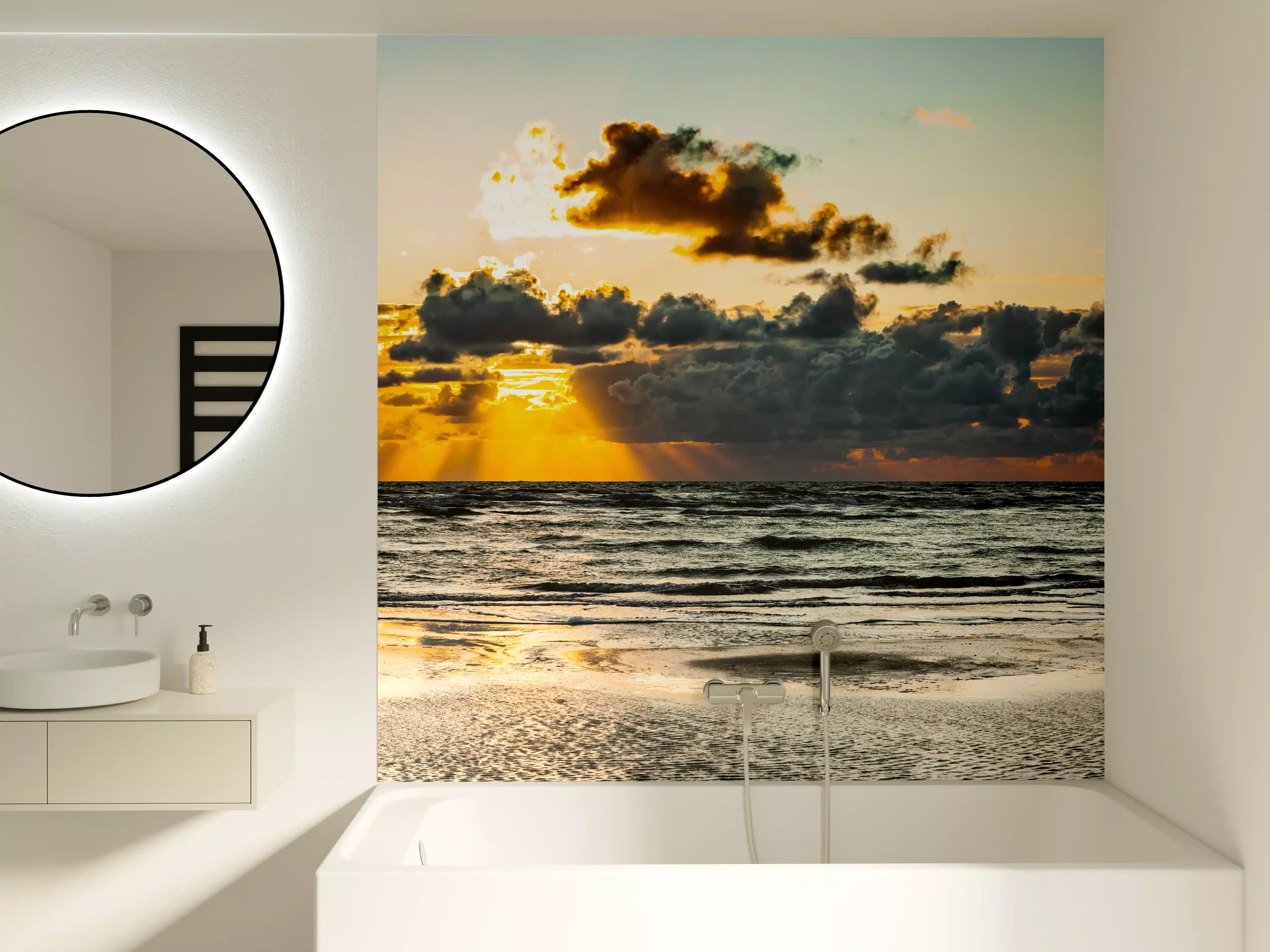 Badewannen-Rückwand - Sonnenuntergang am ruhigen Meer