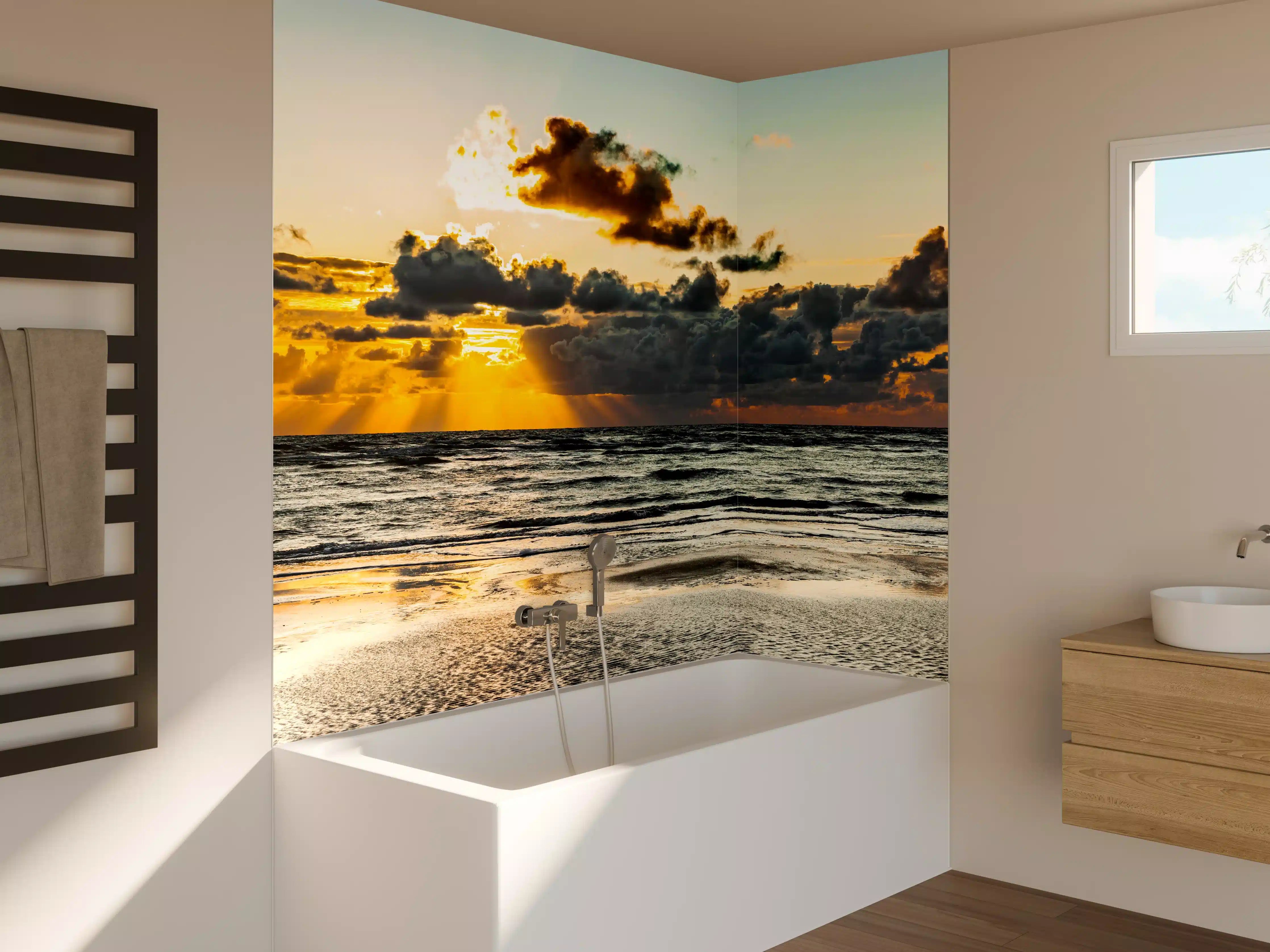 Badewannen-Rückwand - Sonnenuntergang am ruhigen Meer