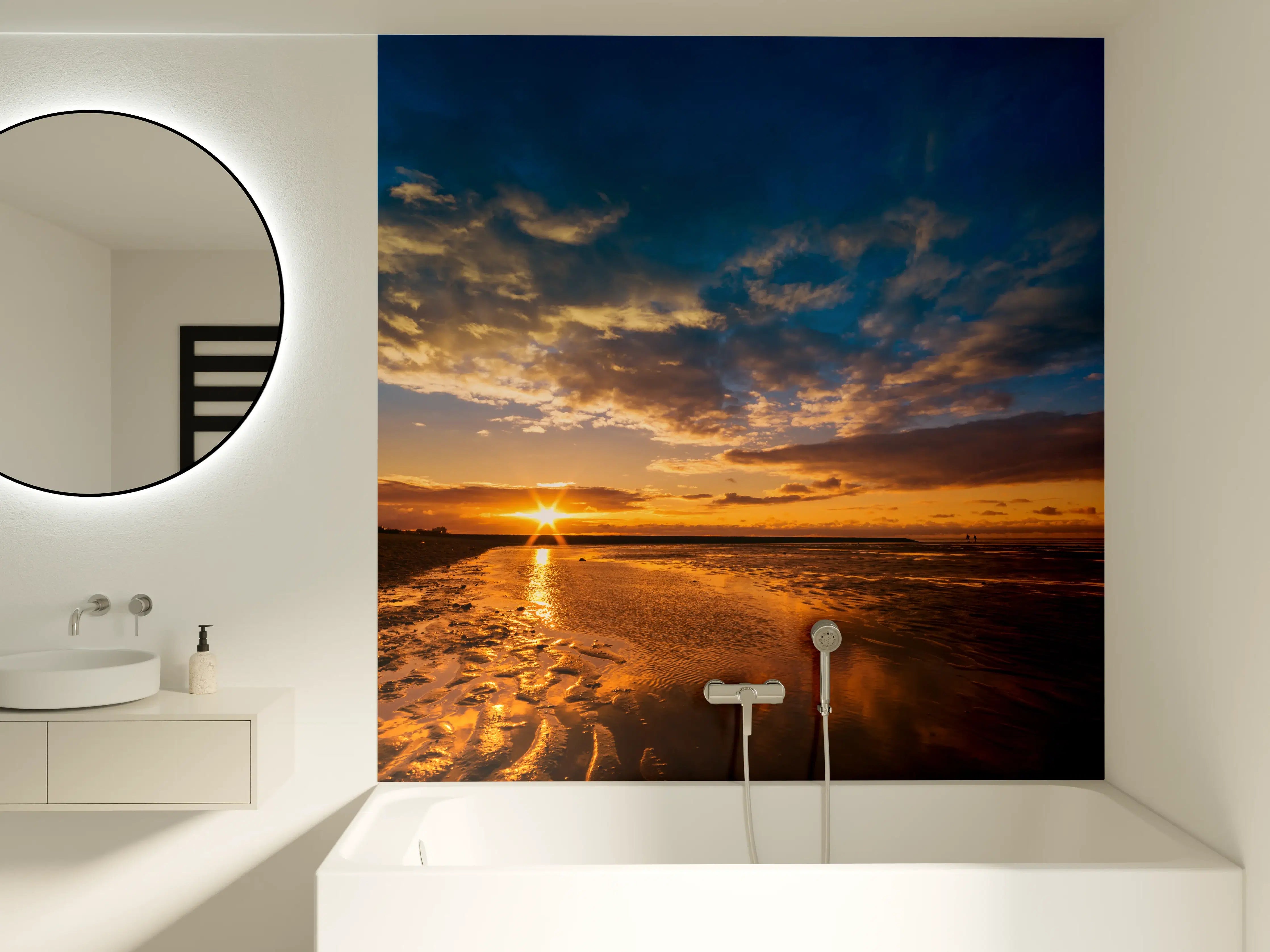 Badewannen-Rückwand - Sonnenuntergang an der Nordsee