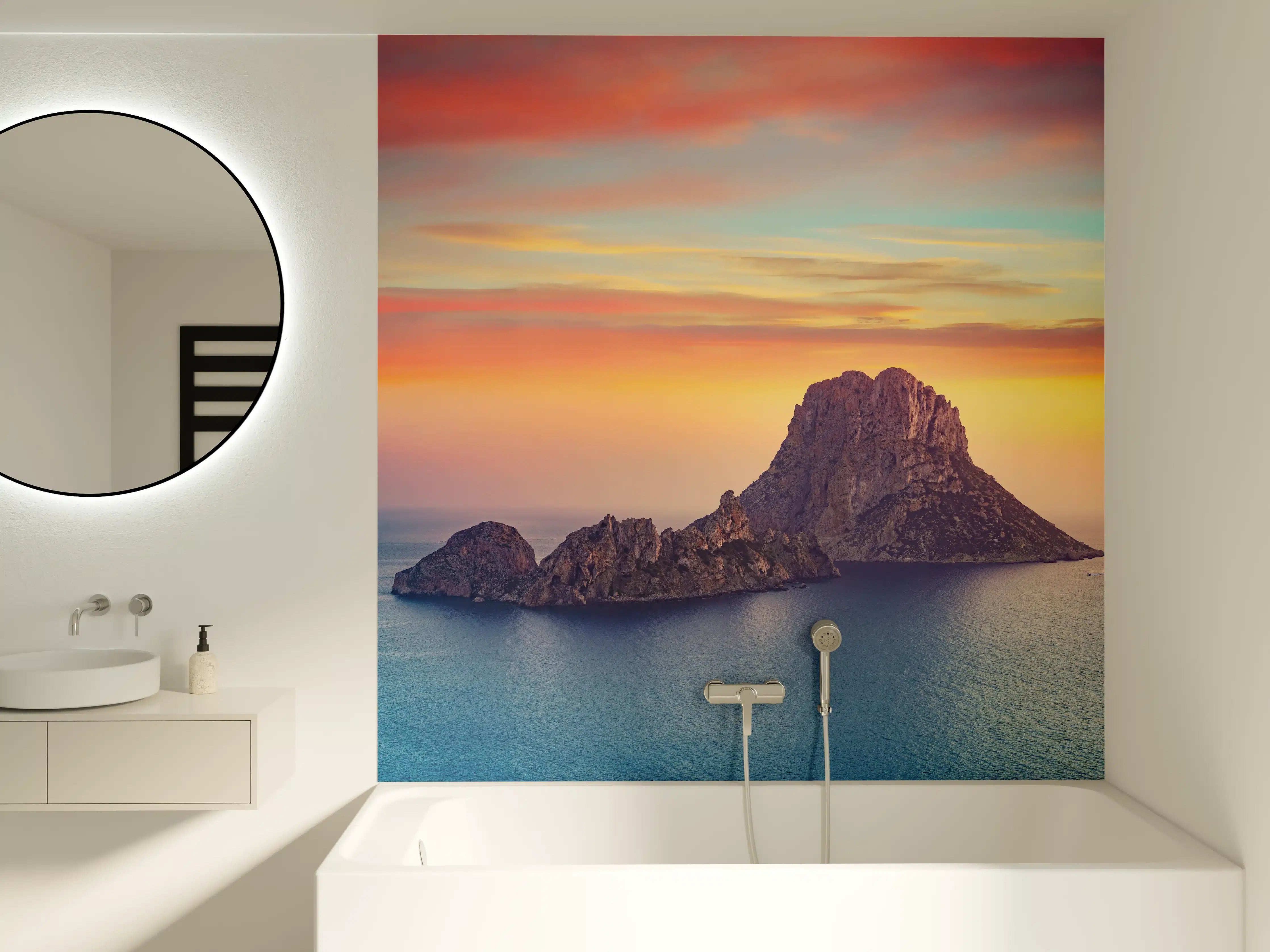 Badewannen-Rückwand - Sonnenuntergang auf der Insel Es Vedra auf den Balearen