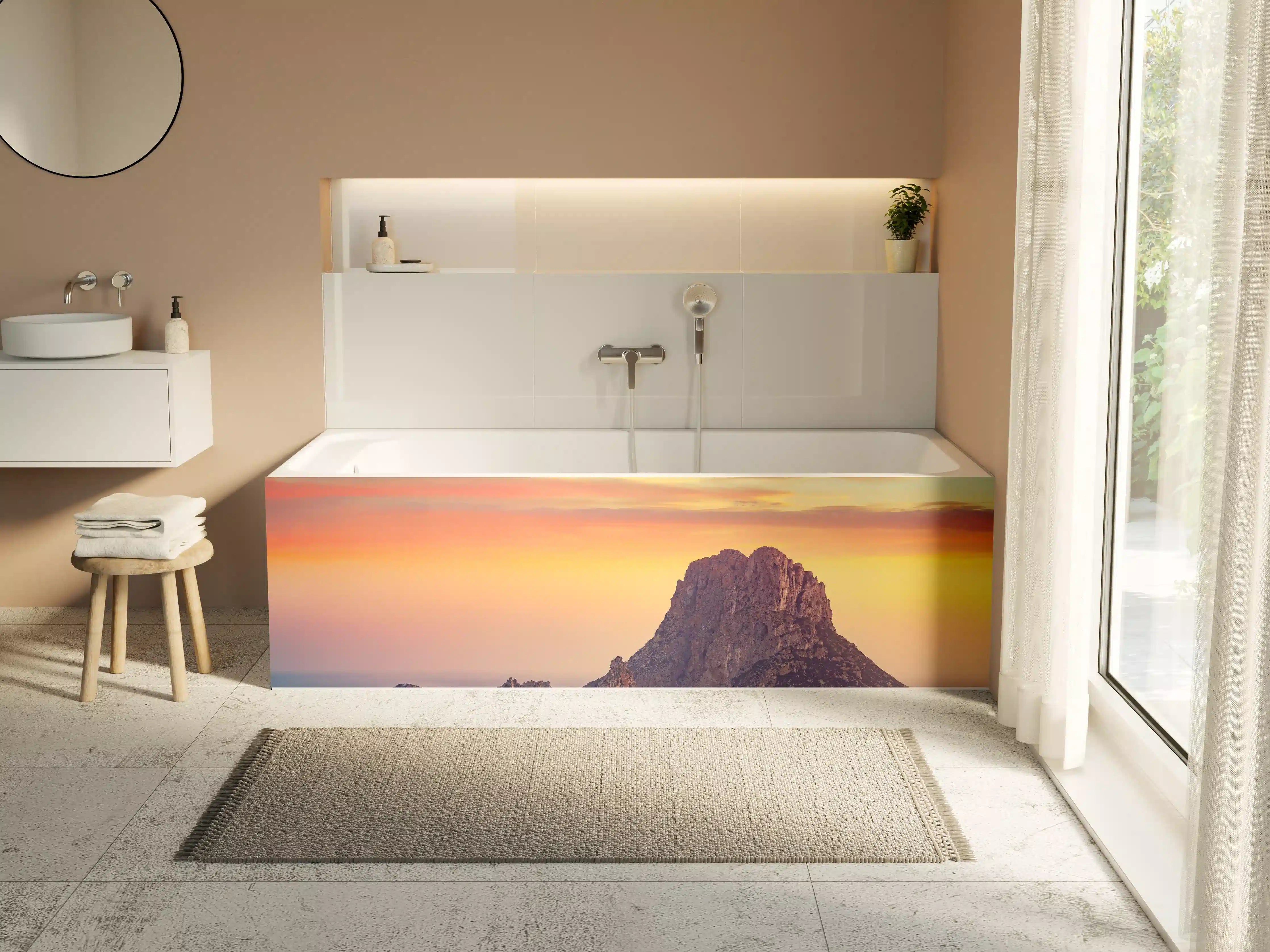 Badewannen-Rückwand - Sonnenuntergang auf der Insel Es Vedra auf den Balearen