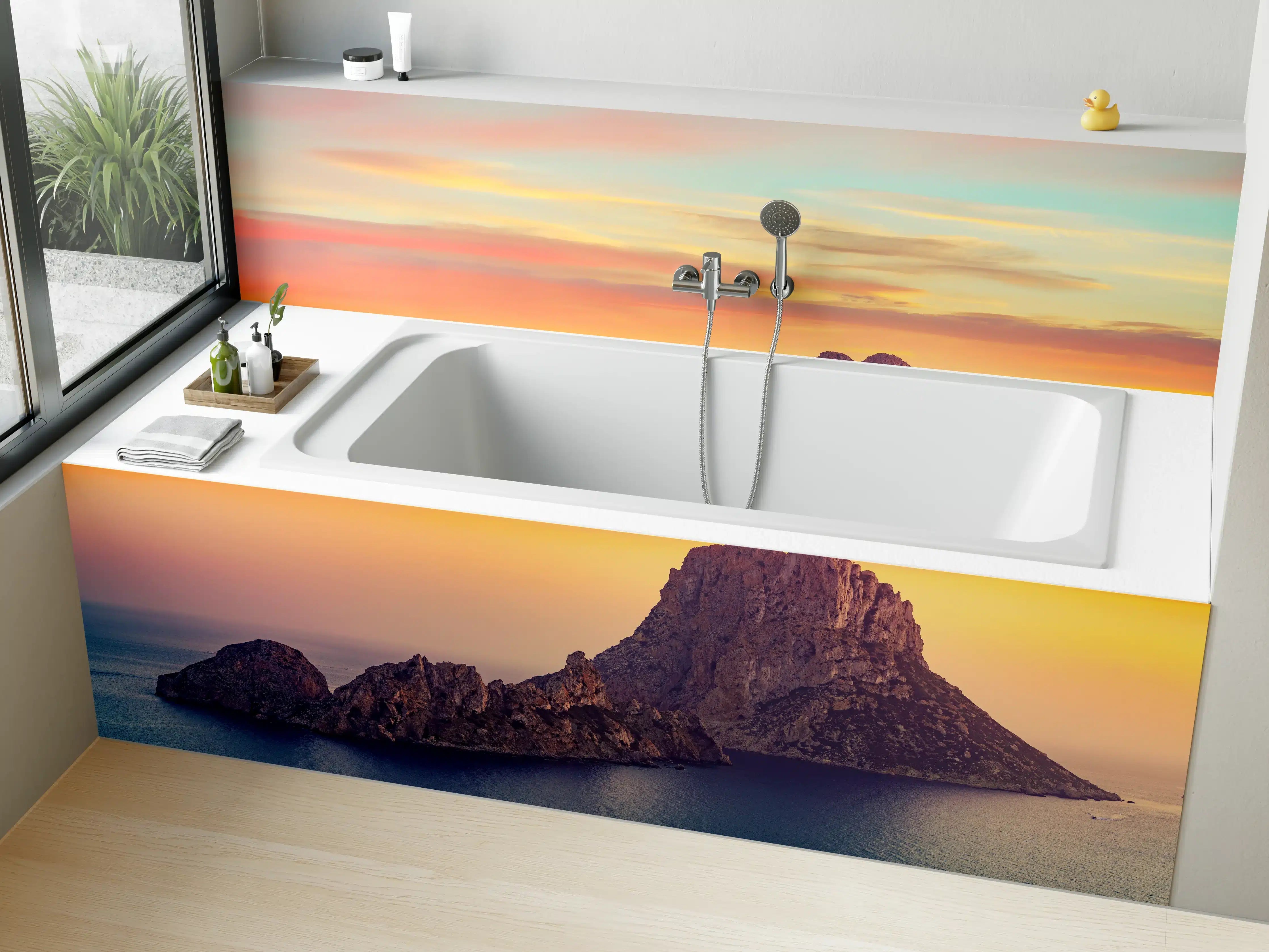 Badewannen-Rückwand - Sonnenuntergang auf der Insel Es Vedra auf den Balearen