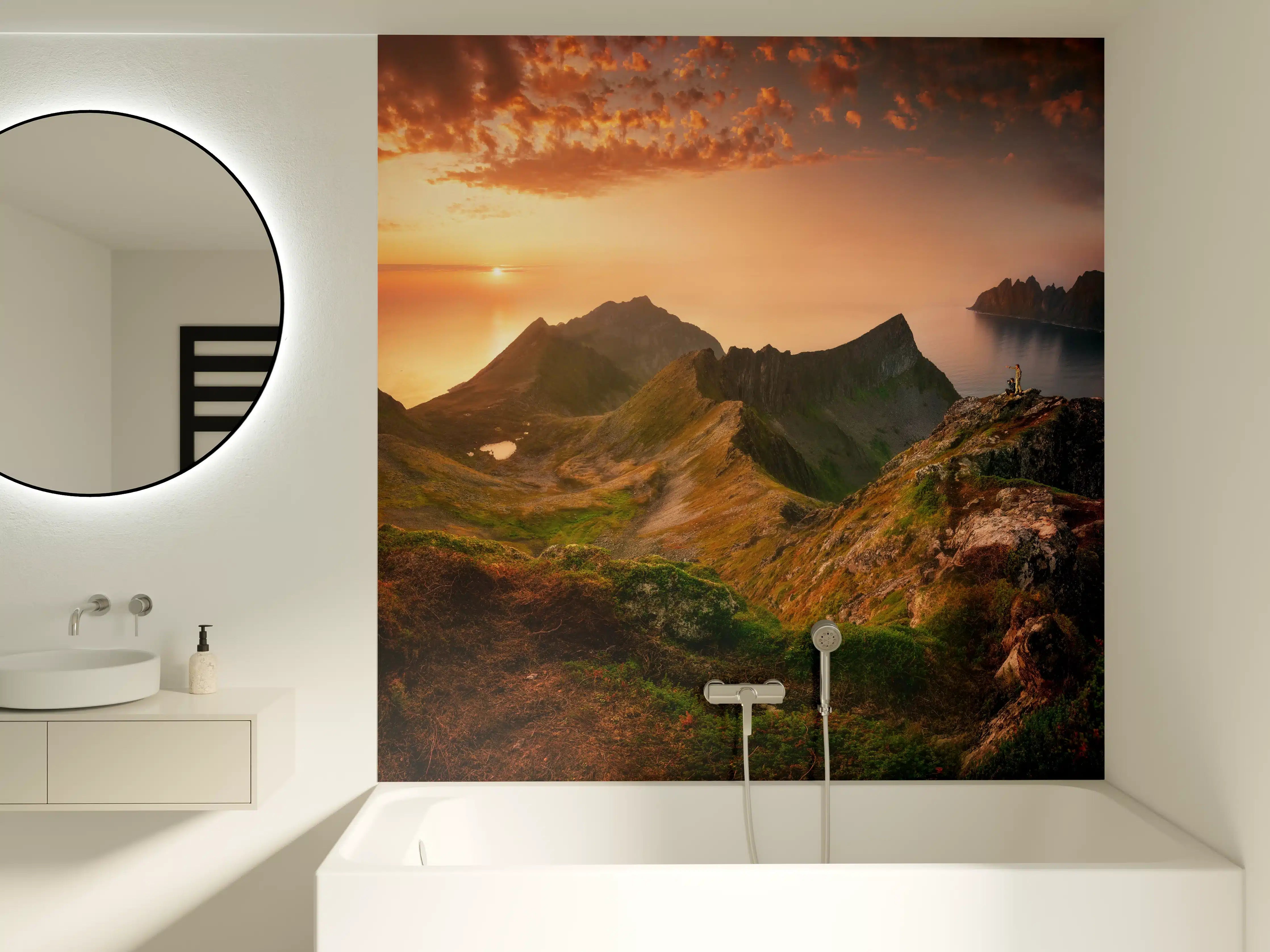 Badewannen-Rückwand - Sonnenuntergang auf der Insel Senja