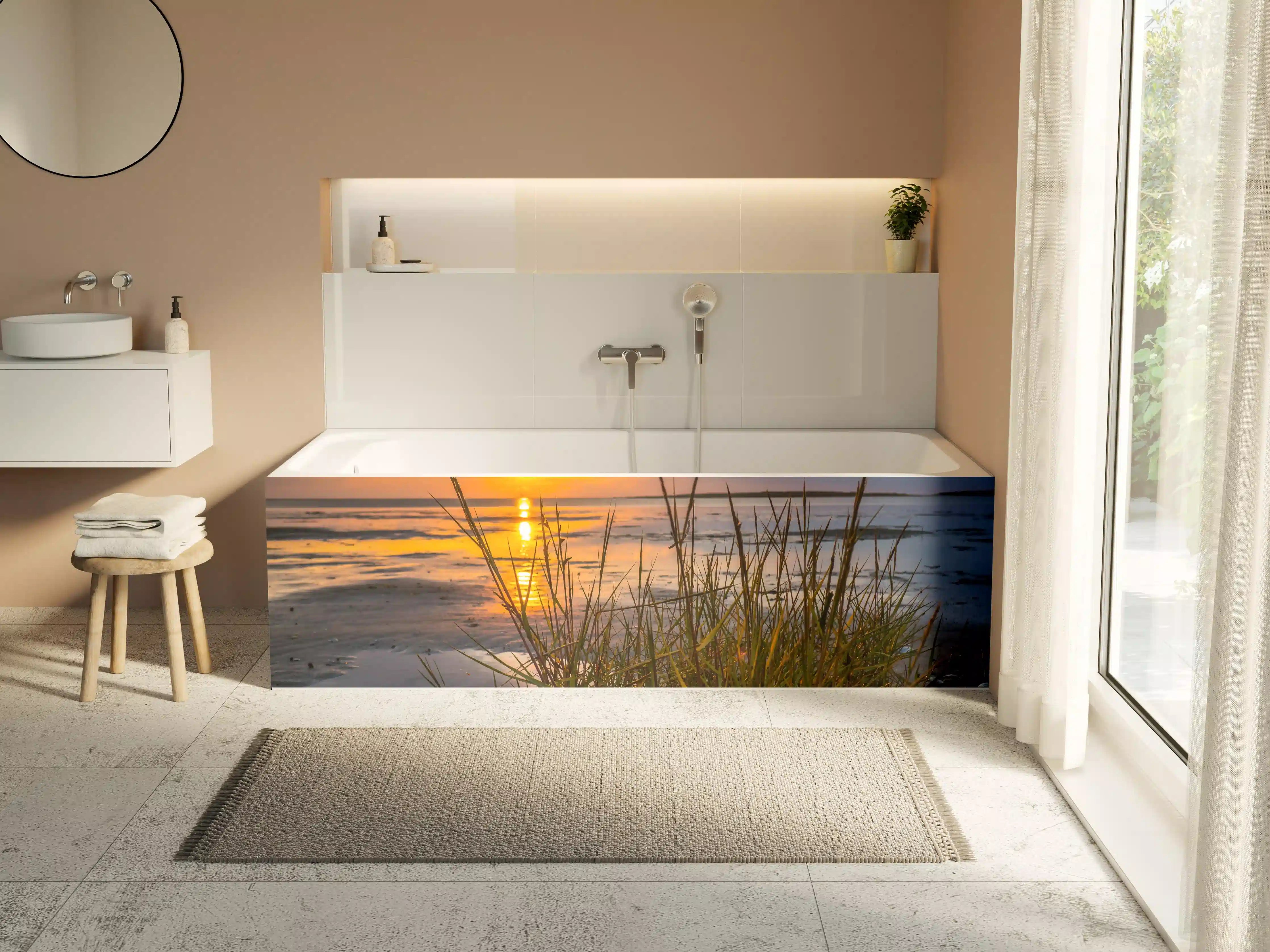 Badewannen-Rückwand - Sonnenuntergang im Wattenmeer an der Nordsee