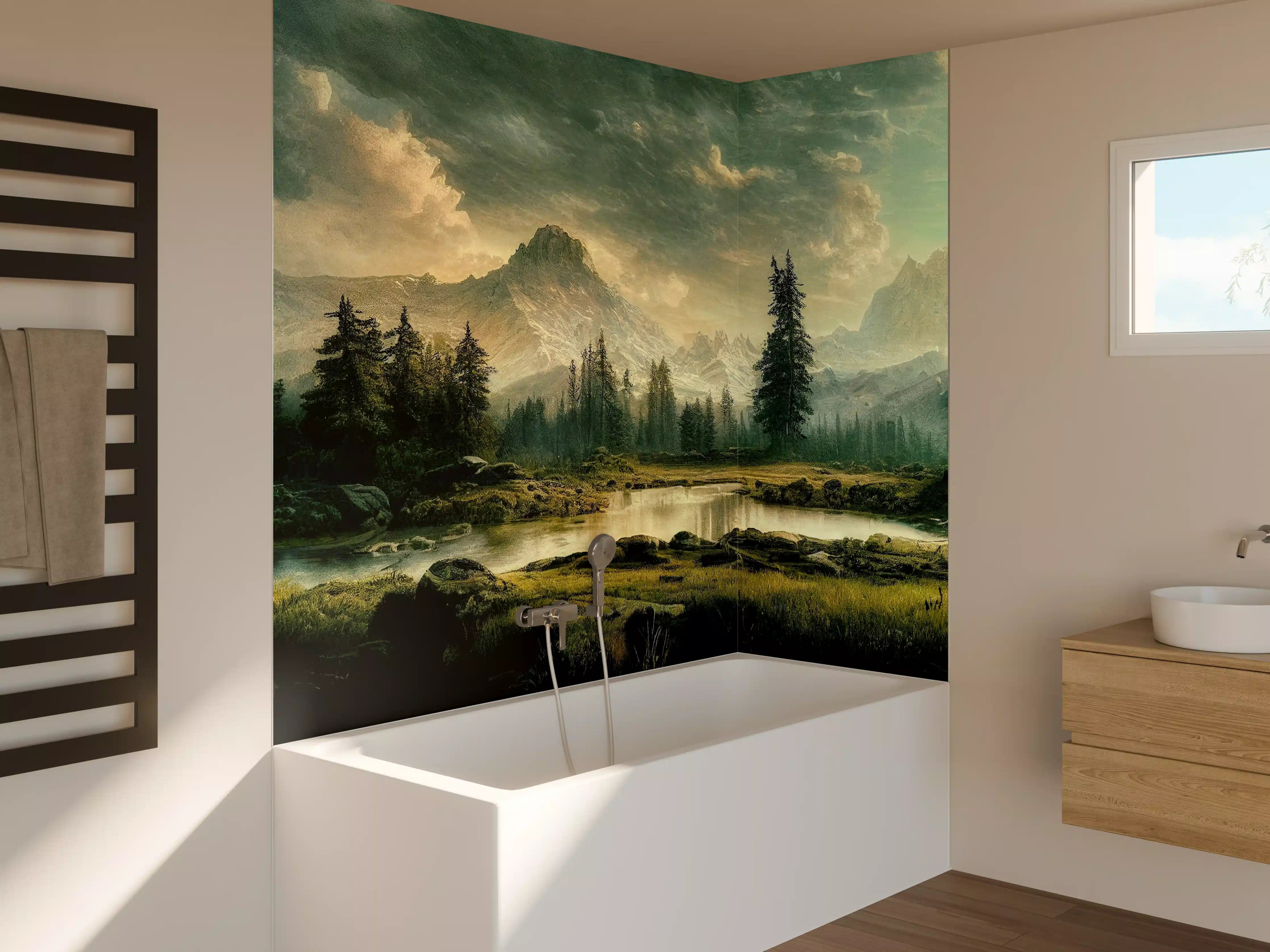 Badewannen-Rückwand - Sonnenuntergang in den Bergen